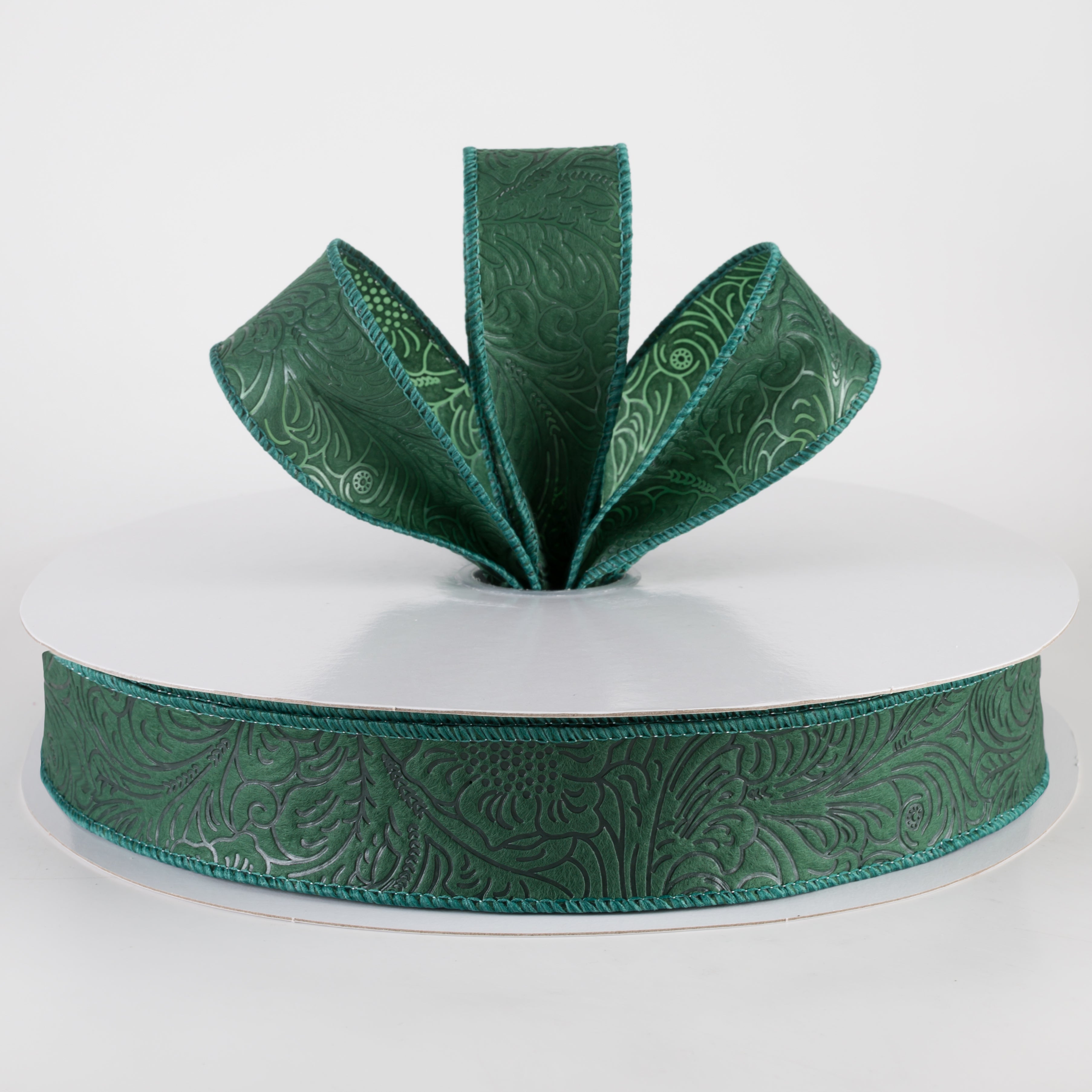 1.5" Embossed Flower Breeze Ribbon: Hunter Green (50 Yards) Lifestyle Photo