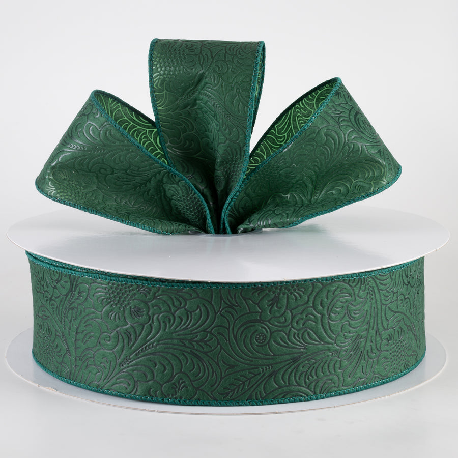 2.5" Embossed Flower Breeze Ribbon: Hunter Green (50 Yards) Lifestyle Photo