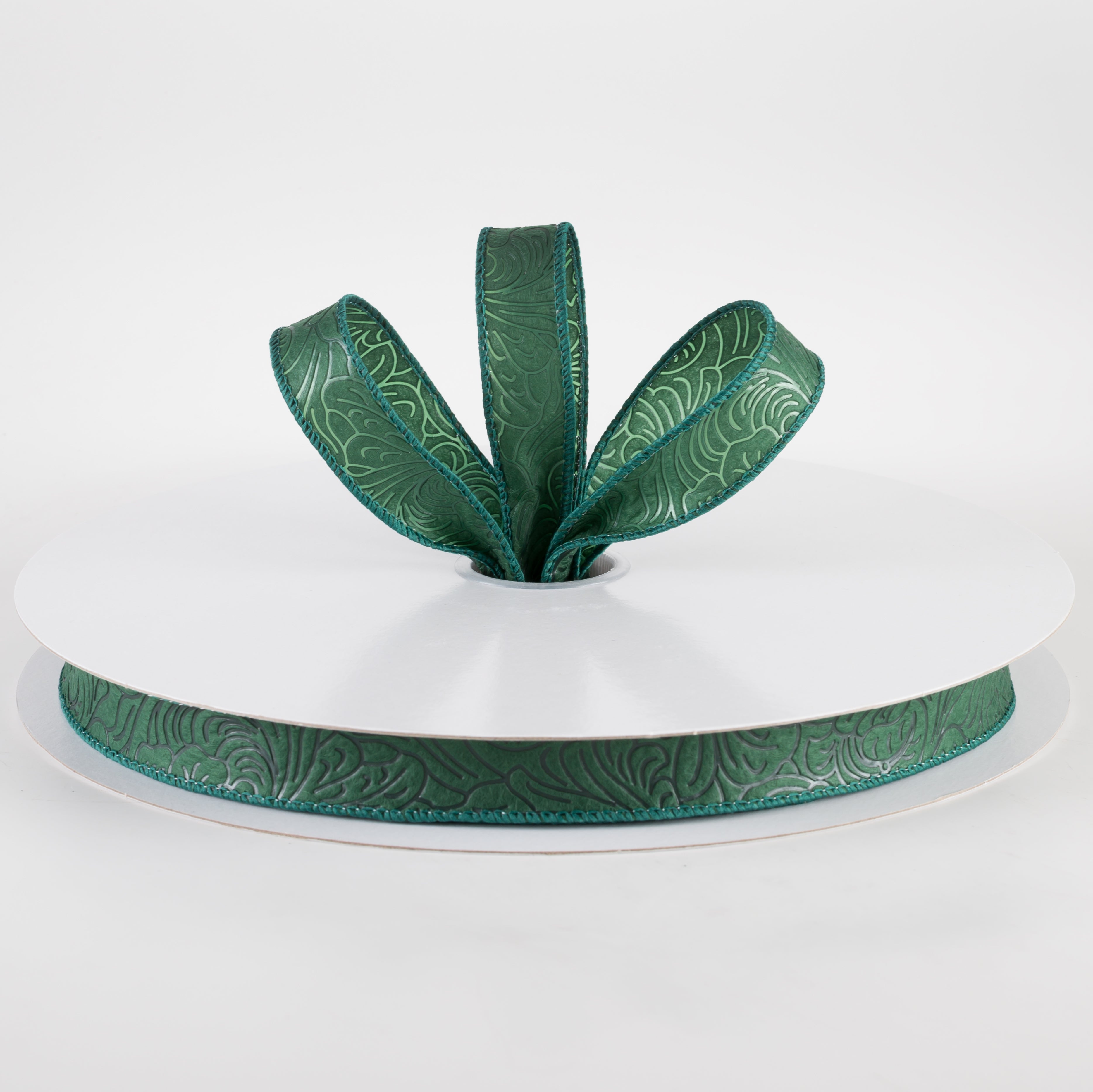 7/8" Embossed Flower Breeze Ribbon: Hunter Green (50 Yards) Lifestyle Photo
