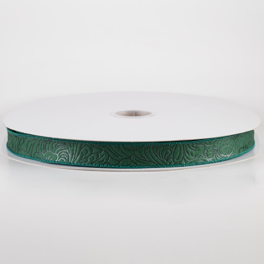 7/8" Embossed Flower Breeze Ribbon: Hunter Green (50 Yards)