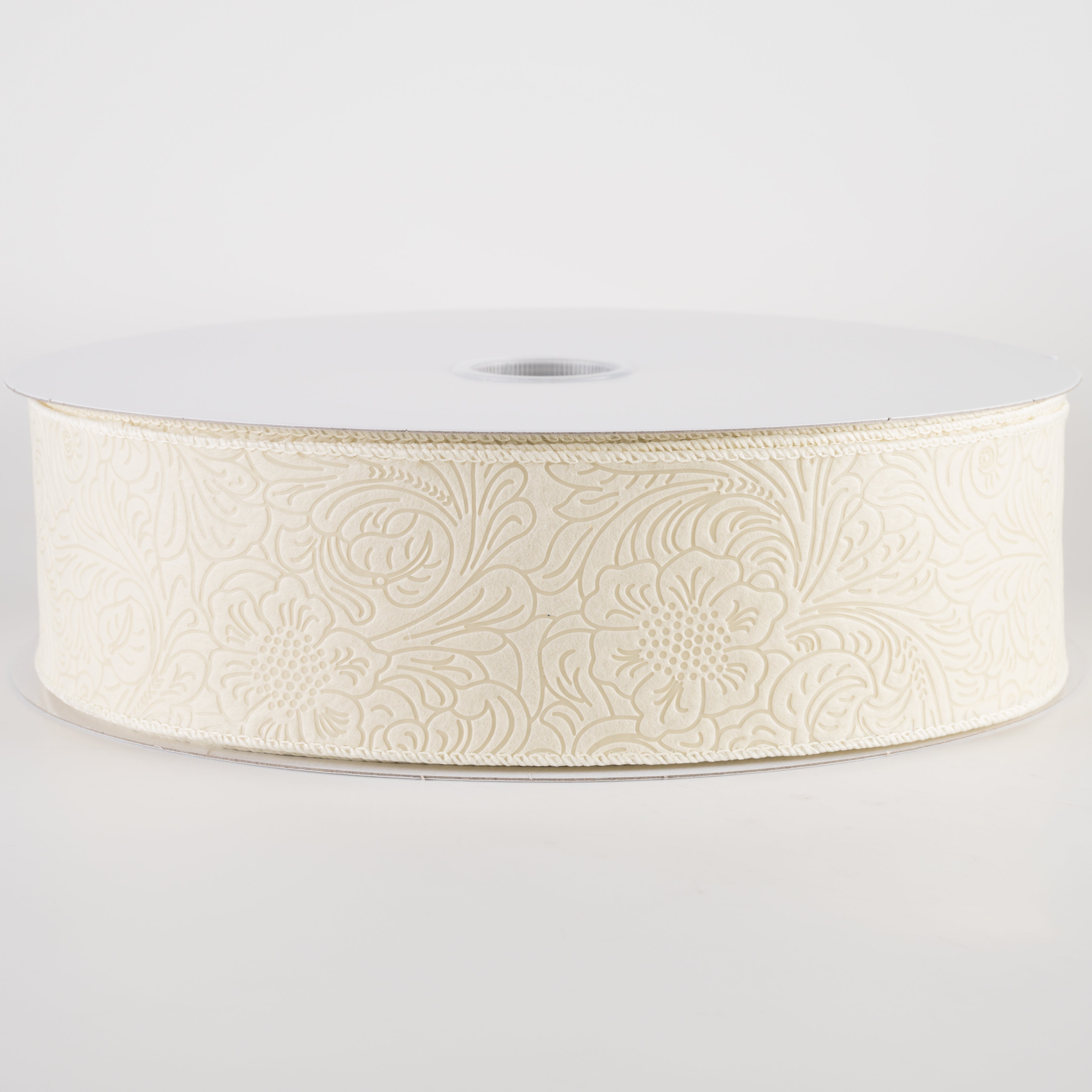 2.5" Embossed Flower Breeze Ribbon: Ivory (50 Yards)