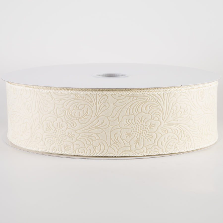 2.5" Embossed Flower Breeze Ribbon: Ivory (50 Yards)