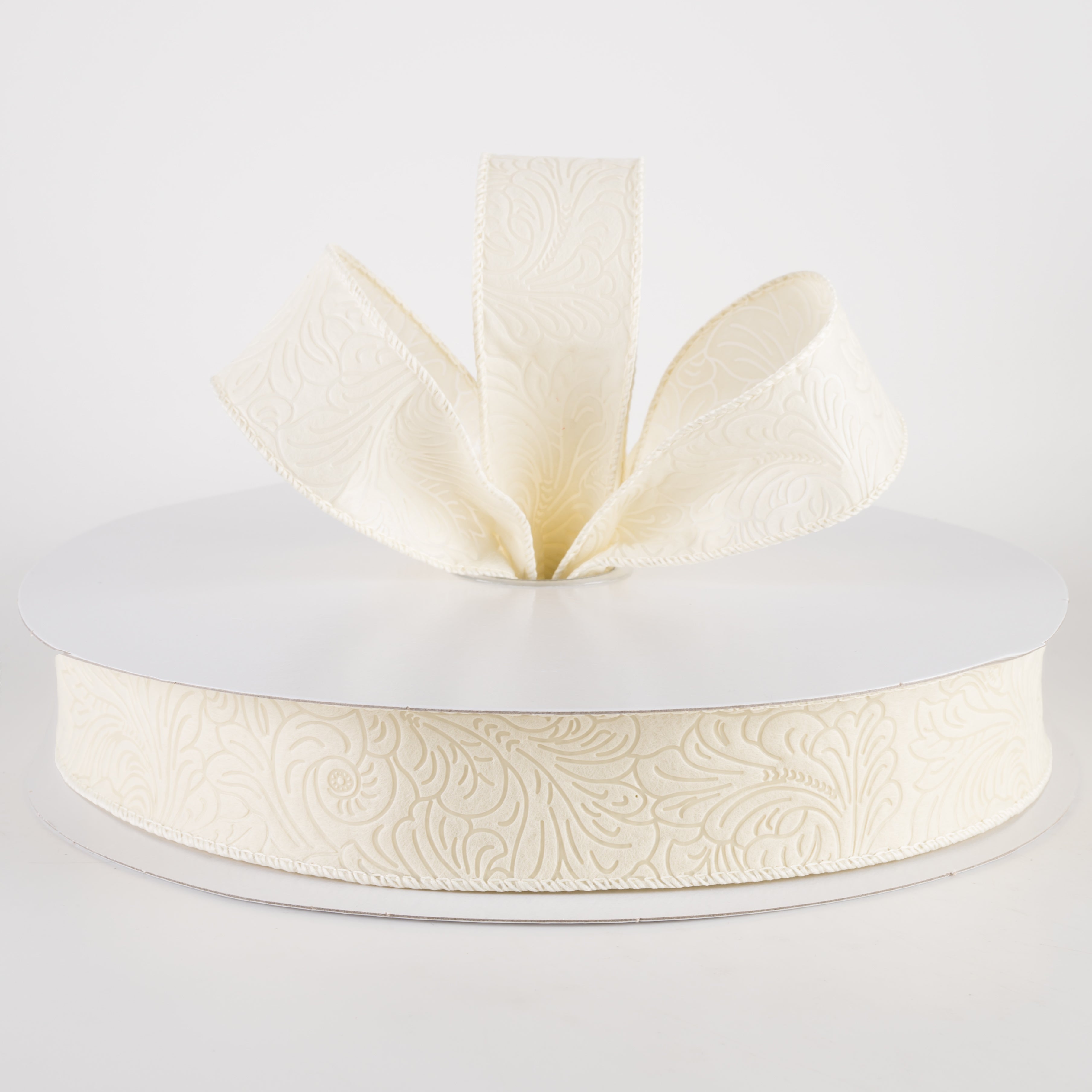1.5" Embossed Flower Breeze Ribbon: Ivory (50 Yards) Lifestyle Photo
