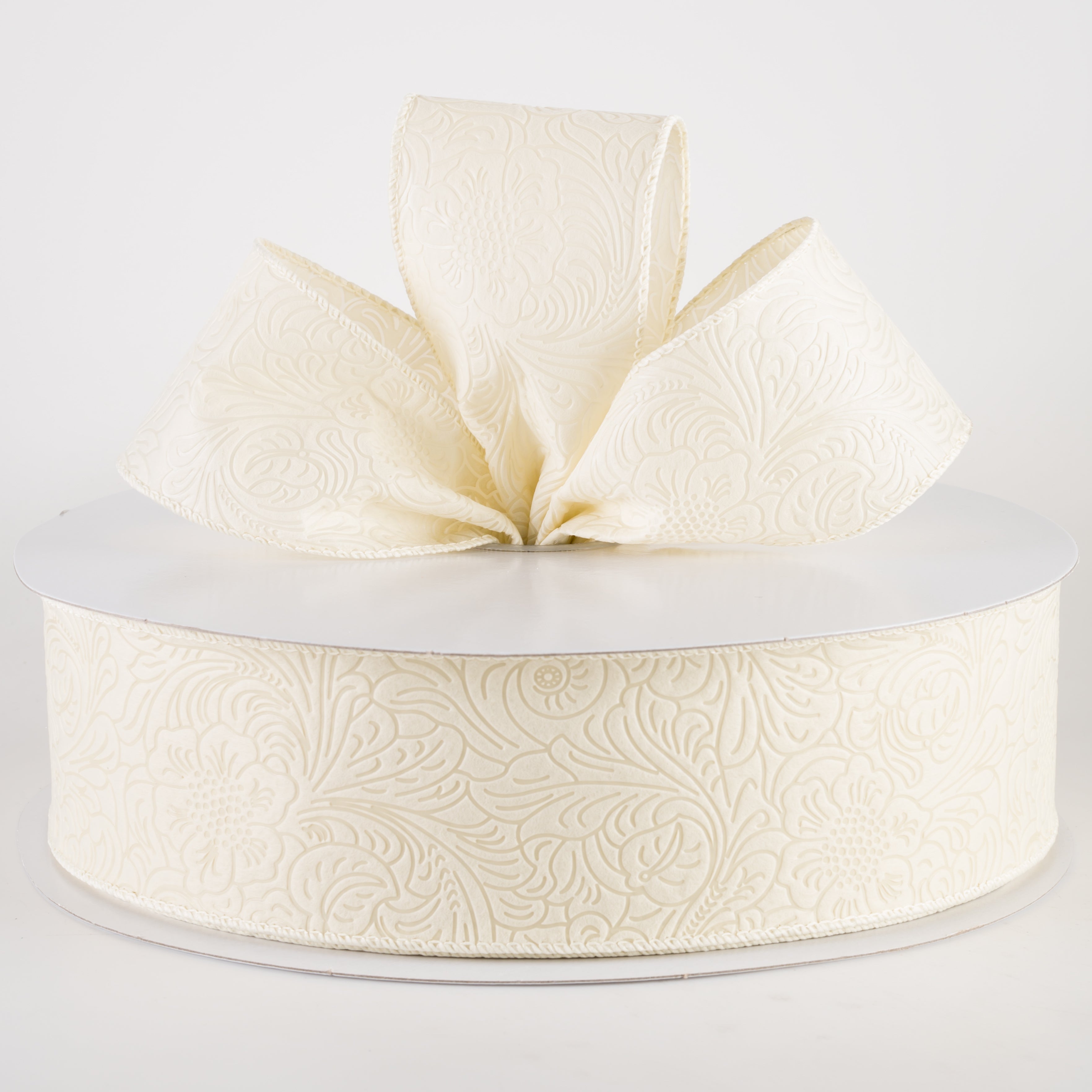 2.5" Embossed Flower Breeze Ribbon: Ivory (50 Yards) Lifestyle Photo