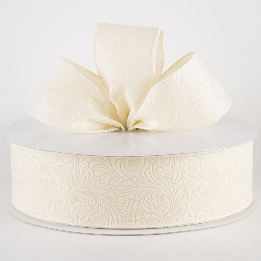 2.5" Embossed Flower Breeze Ribbon: Ivory (50 Yards) Lifestyle Photo