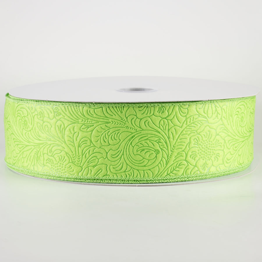 2.5" Embossed Flower Breeze Ribbon: Lime Green (50 Yards)
