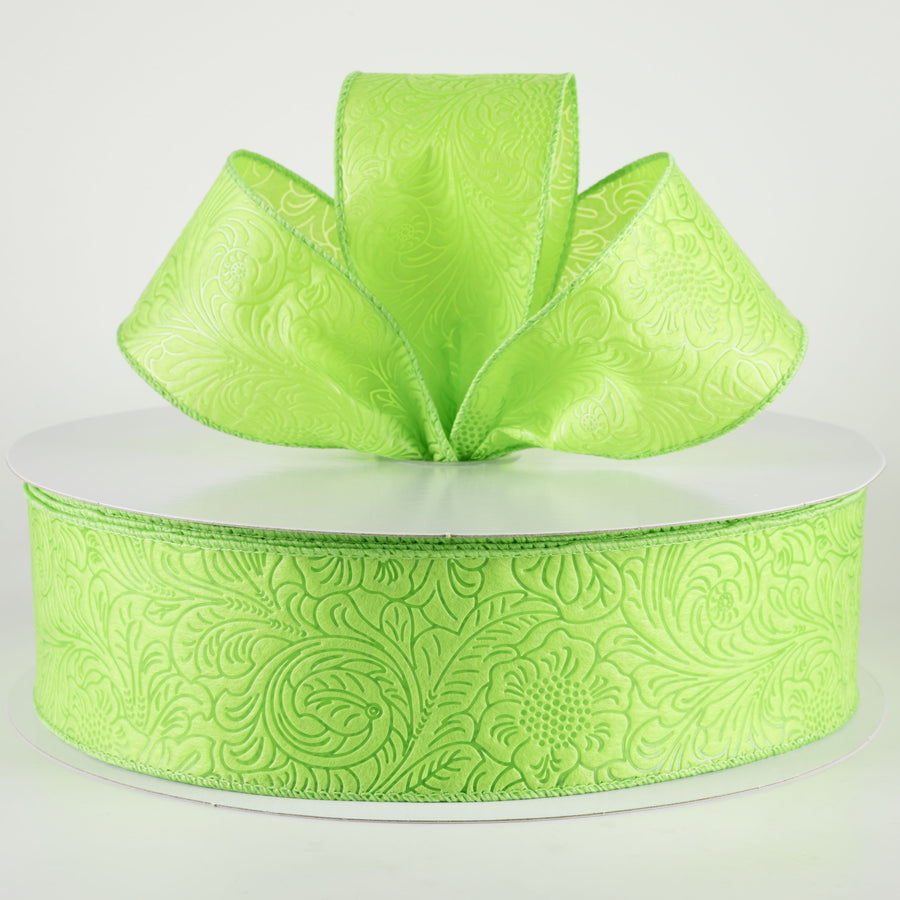 2.5" Embossed Flower Breeze Ribbon: Lime Green (50 Yards) Lifestyle Photo