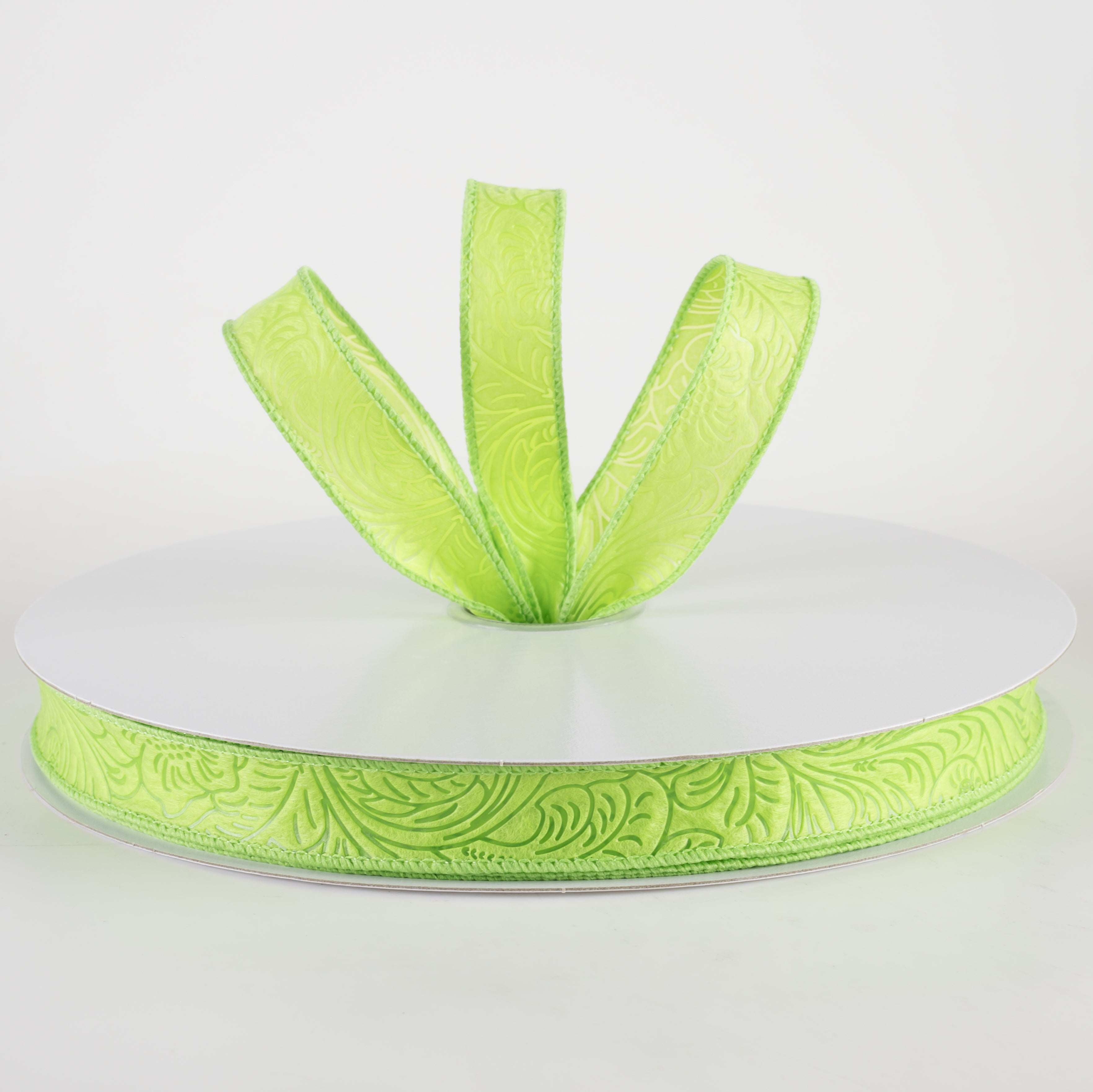 7/8" Embossed Flower Breeze Ribbon: Lime Green (50 Yards) Lifestyle Photo