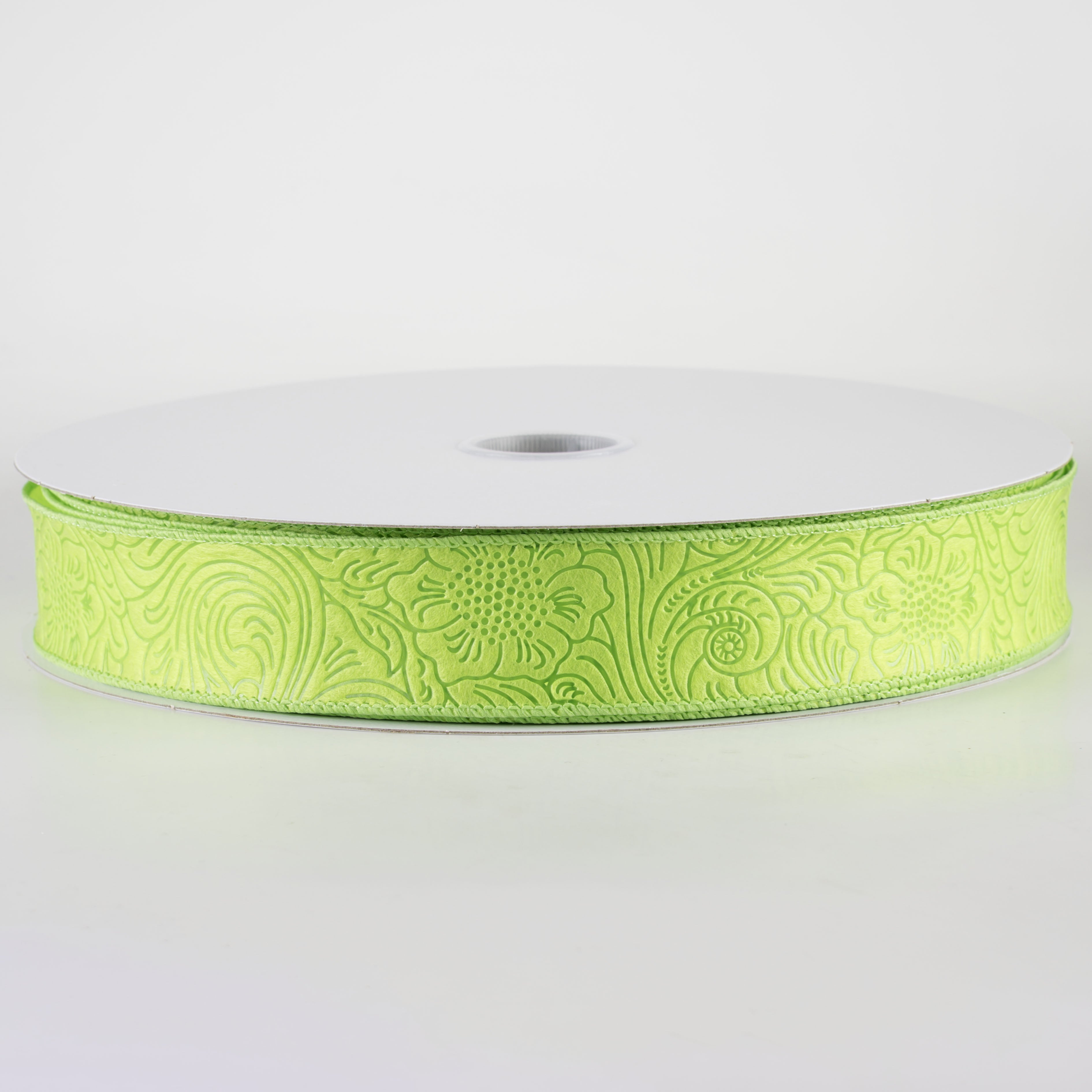 1.5" Embossed Flower Breeze Ribbon: Lime Green (50 Yards)