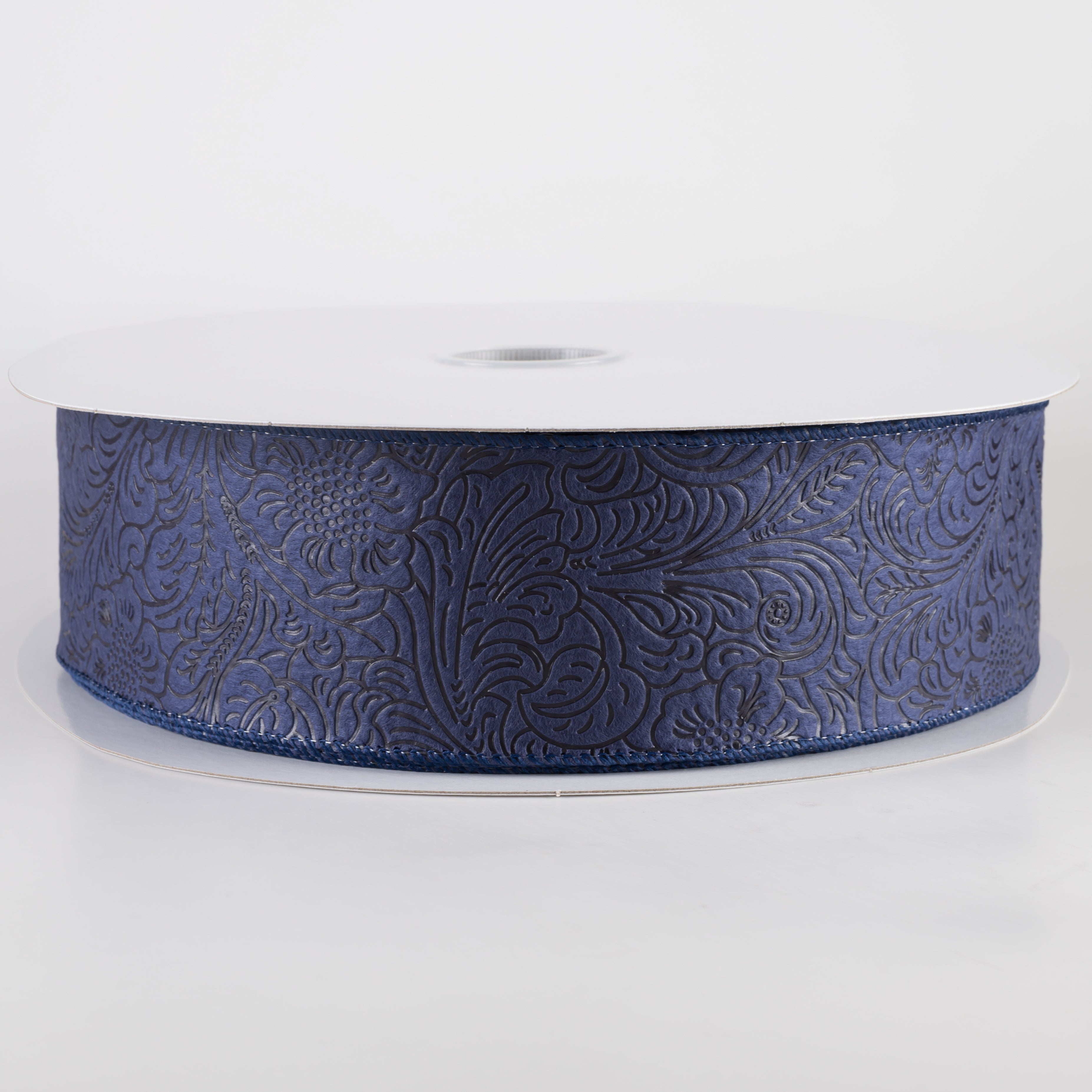 2.5" Embossed Flower Breeze Ribbon: Navy Blue (50 Yards)