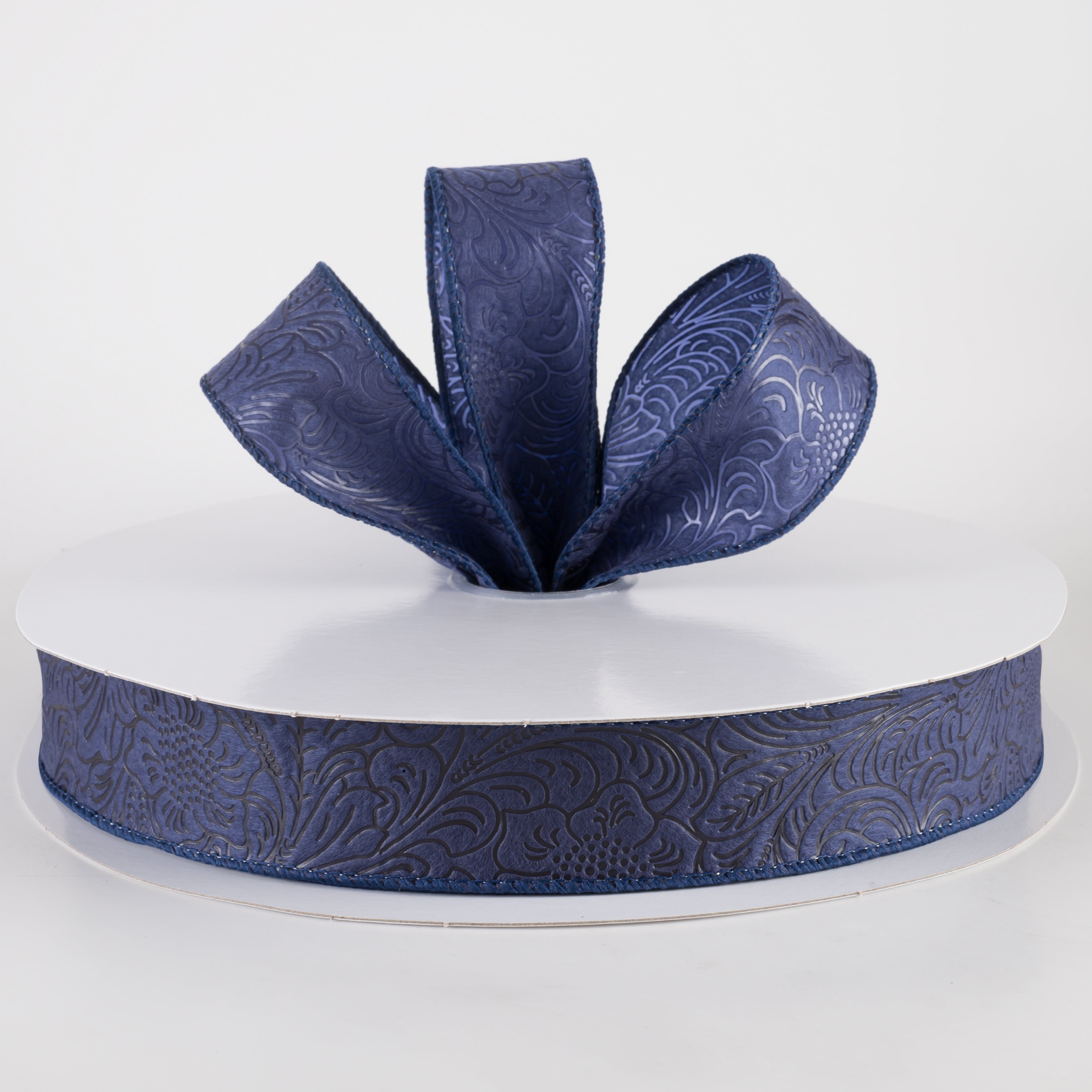 1.5" Embossed Flower Breeze Ribbon: Navy Blue (50 Yards) Lifestyle Photo