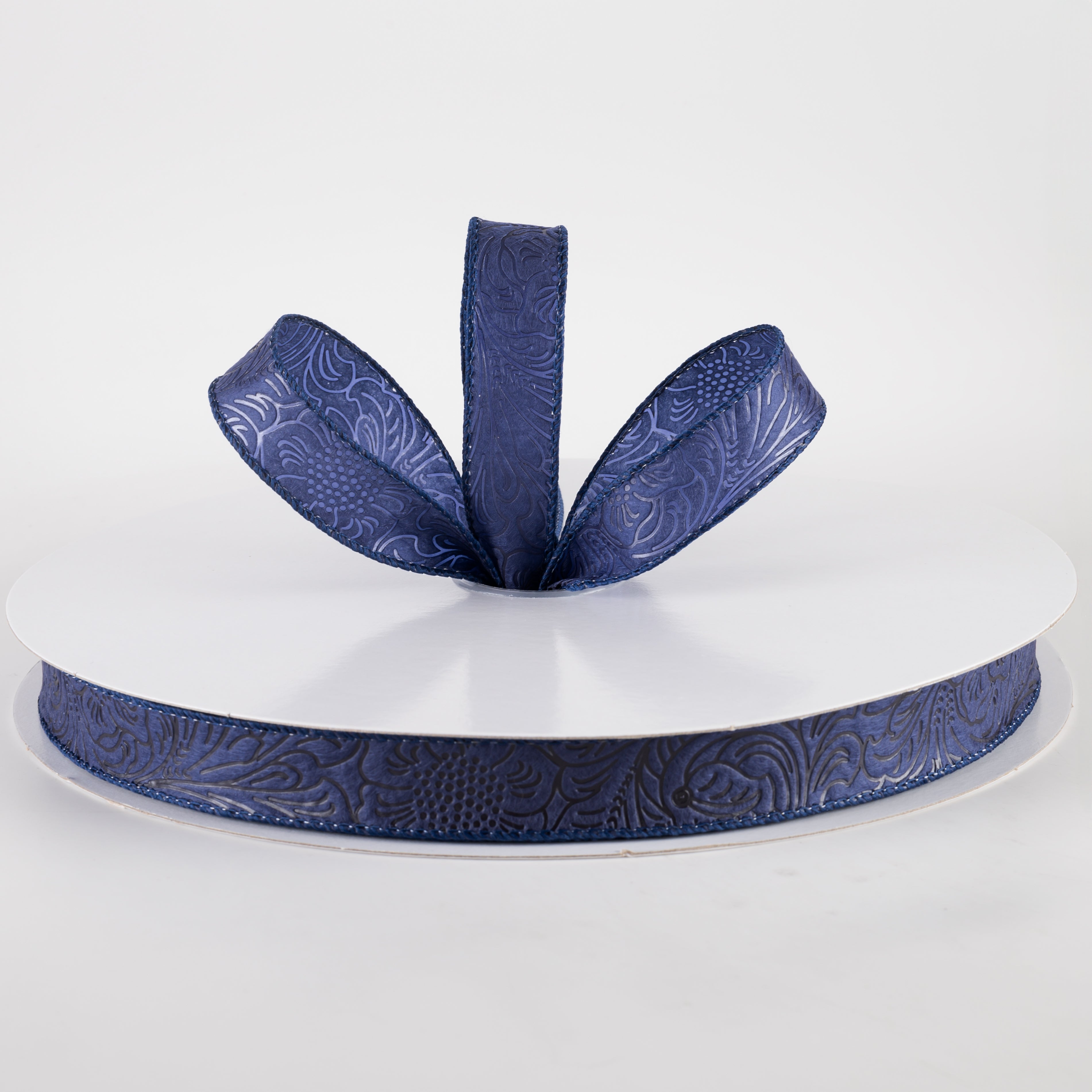 7/8" Embossed Flower Breeze Ribbon: Navy Blue (50 Yards) Lifestyle Photo