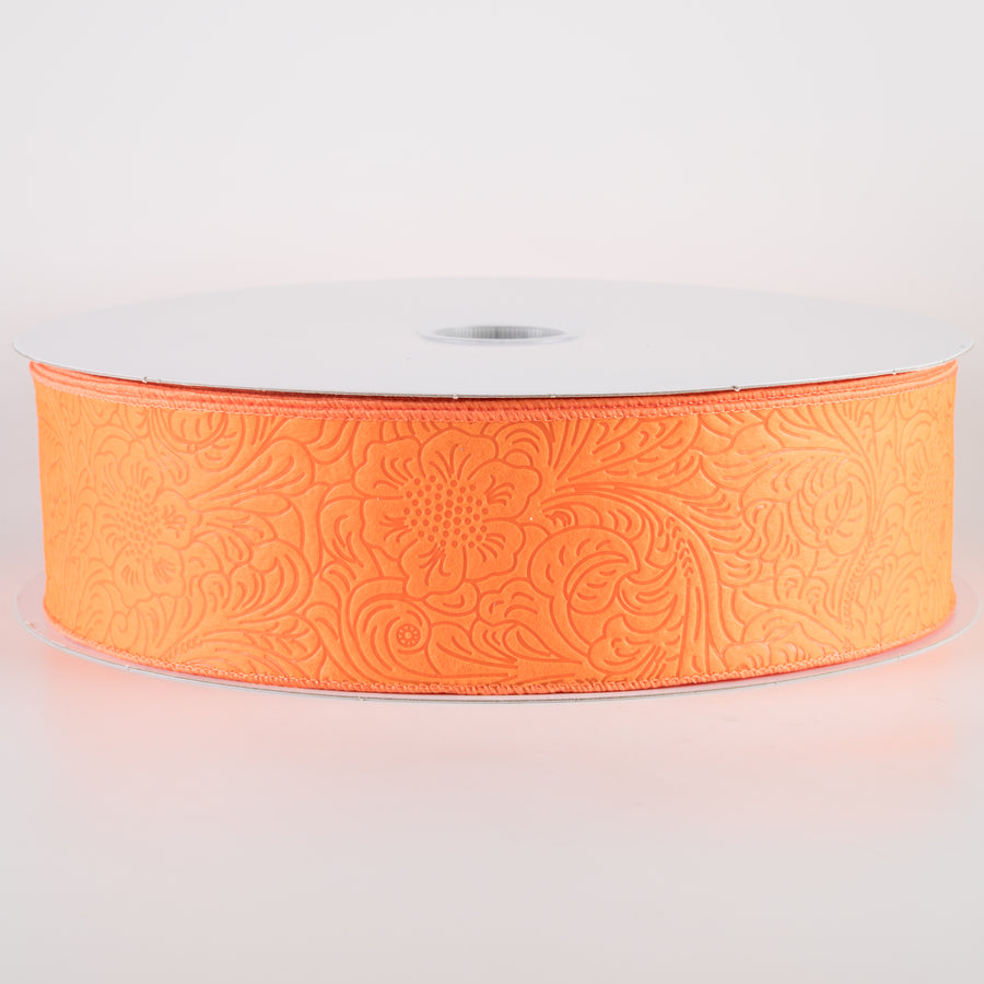 2.5" Embossed Flower Breeze Ribbon: Orange (50 Yards)