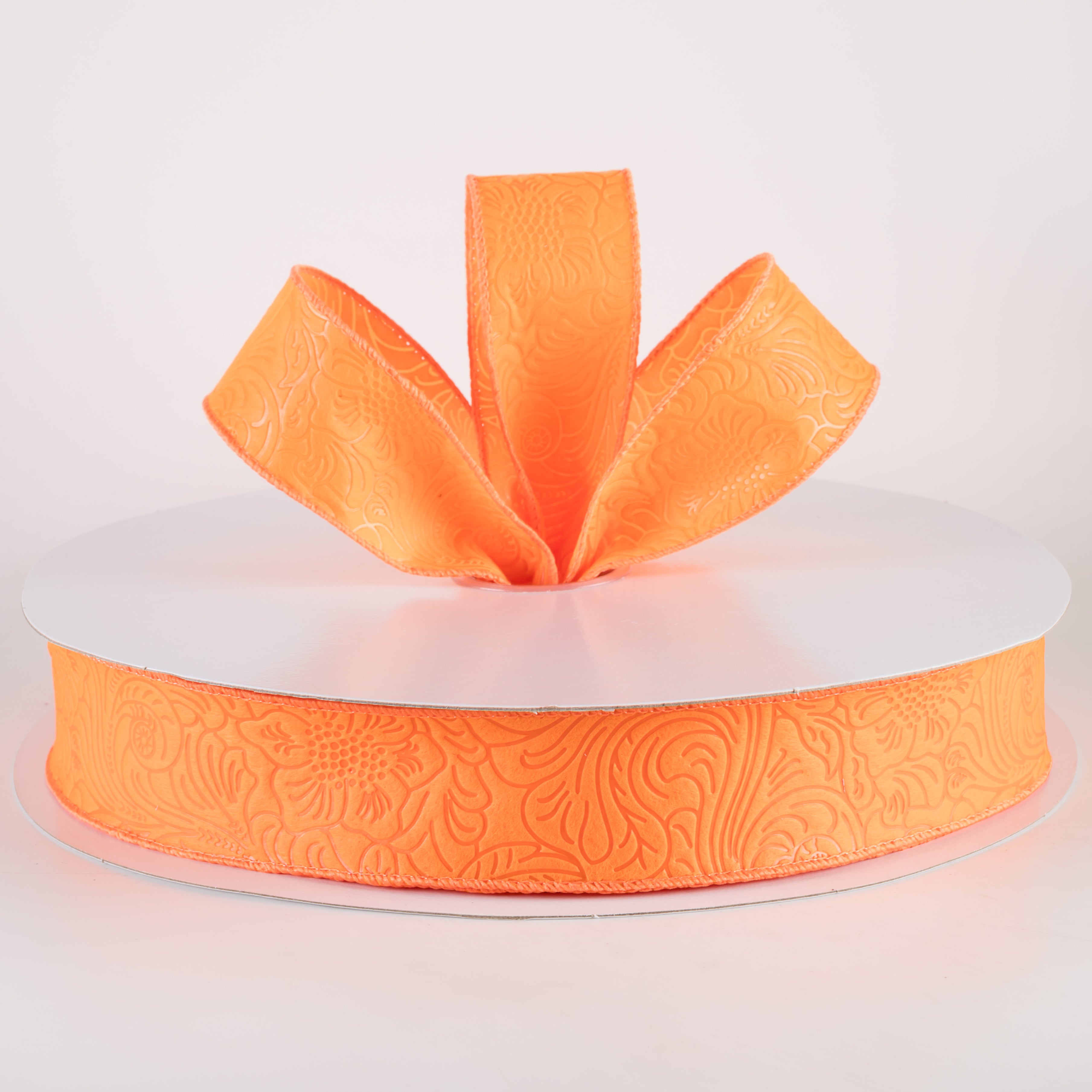 1.5" Embossed Flower Breeze Ribbon: Orange (50 Yards) Lifestyle Photo