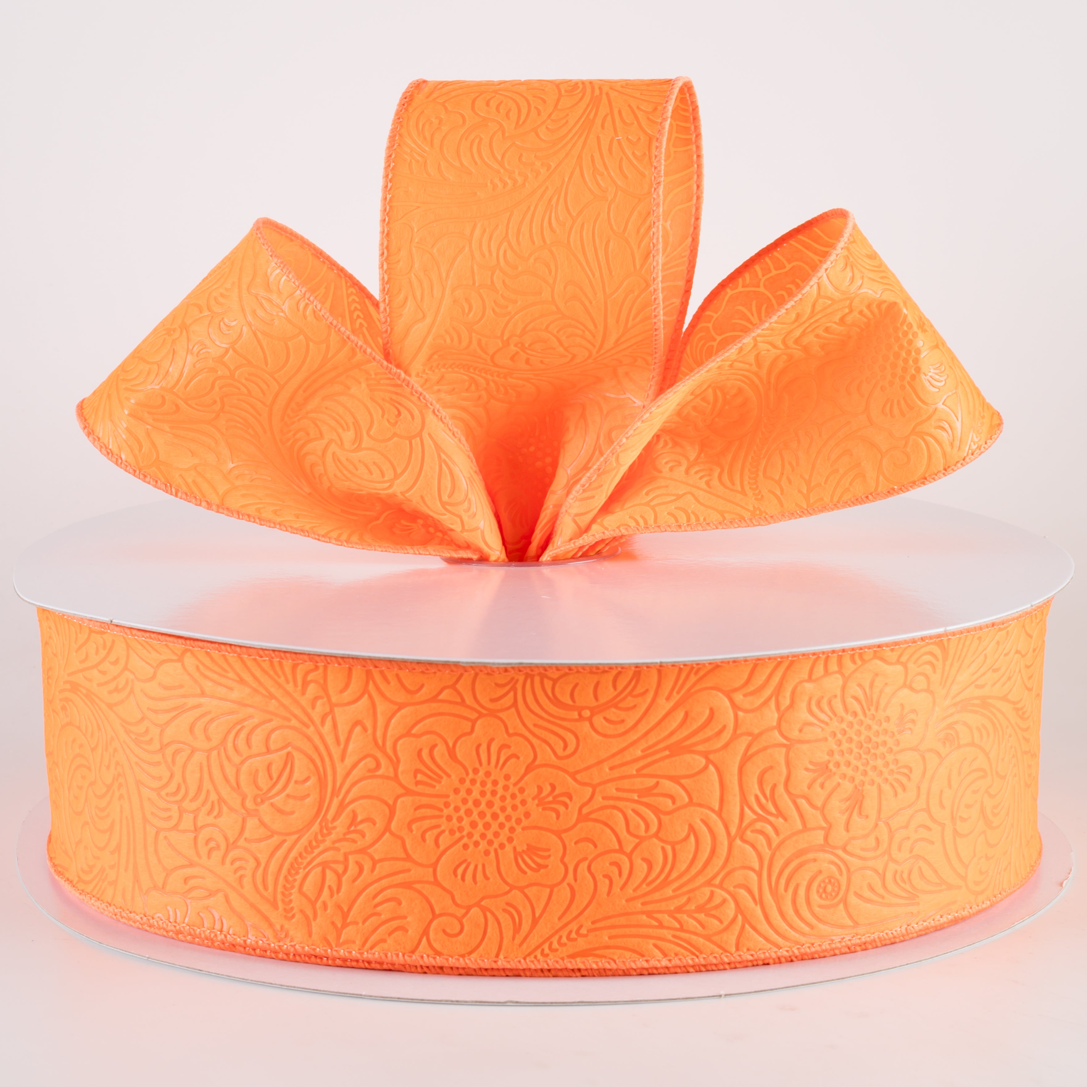 2.5" Embossed Flower Breeze Ribbon: Orange (50 Yards) Lifestyle Photo