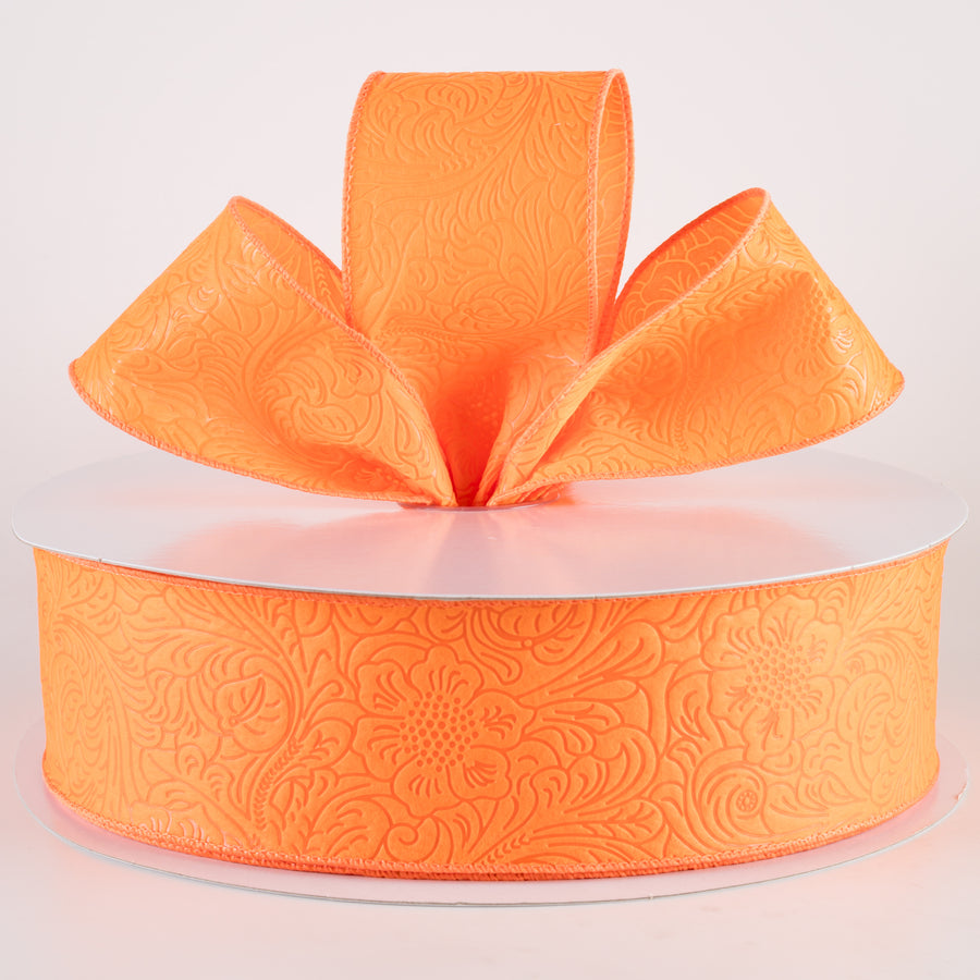2.5" Embossed Flower Breeze Ribbon: Orange (50 Yards) Lifestyle Photo