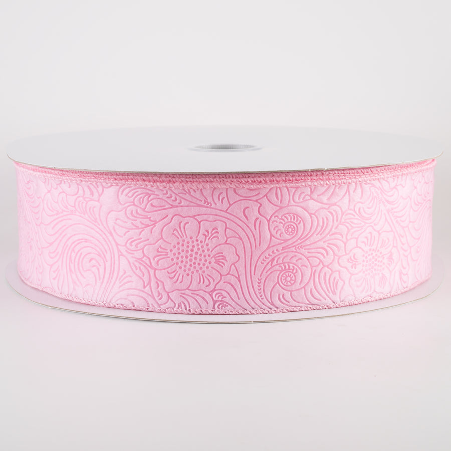2.5" Embossed Flower Breeze Ribbon: Pink (50 Yards)