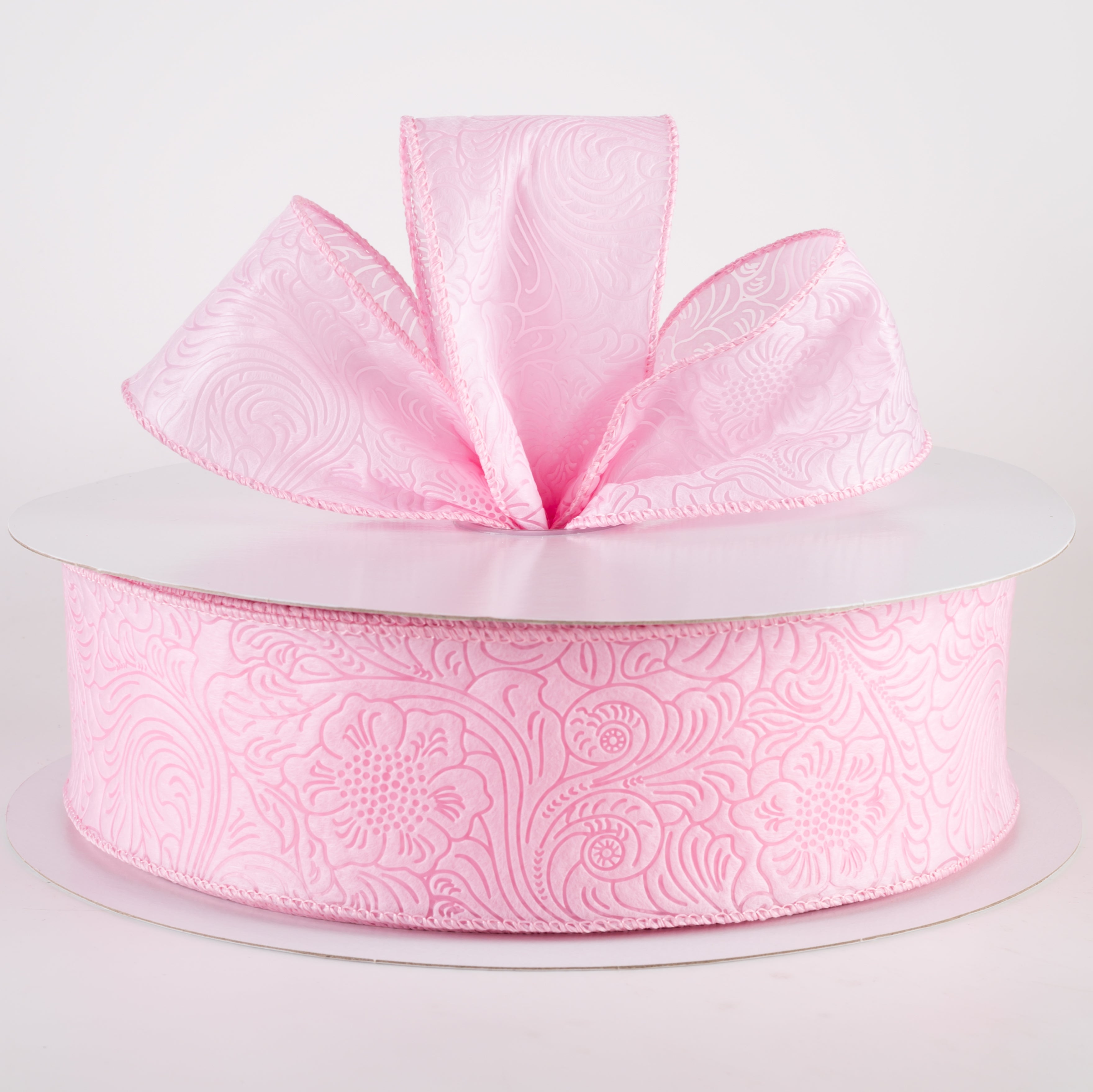 2.5" Embossed Flower Breeze Ribbon: Pink (50 Yards) Lifestyle Photo