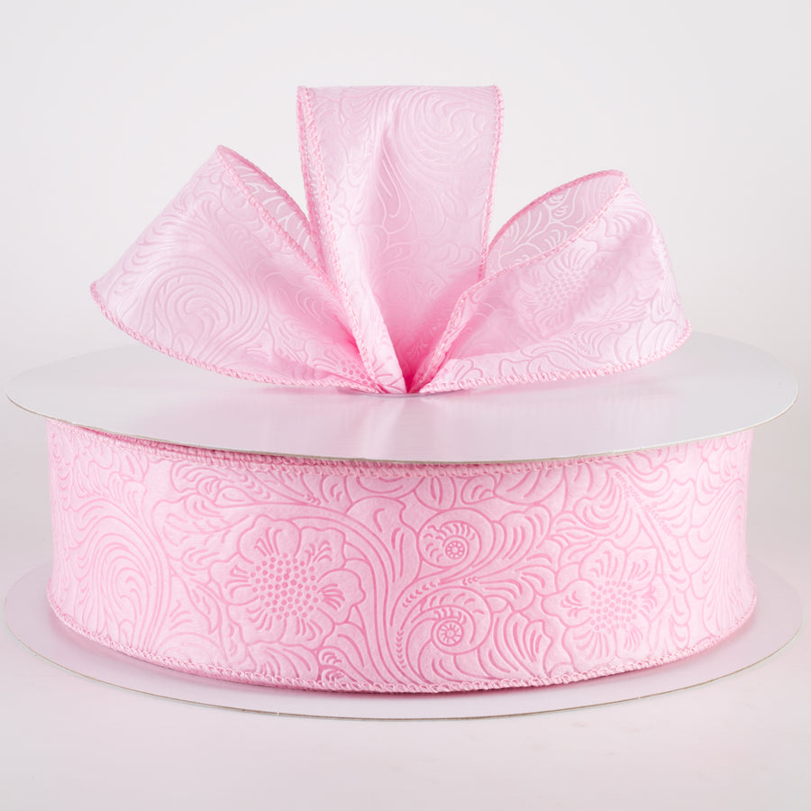 2.5" Embossed Flower Breeze Ribbon: Pink (50 Yards) Lifestyle Photo