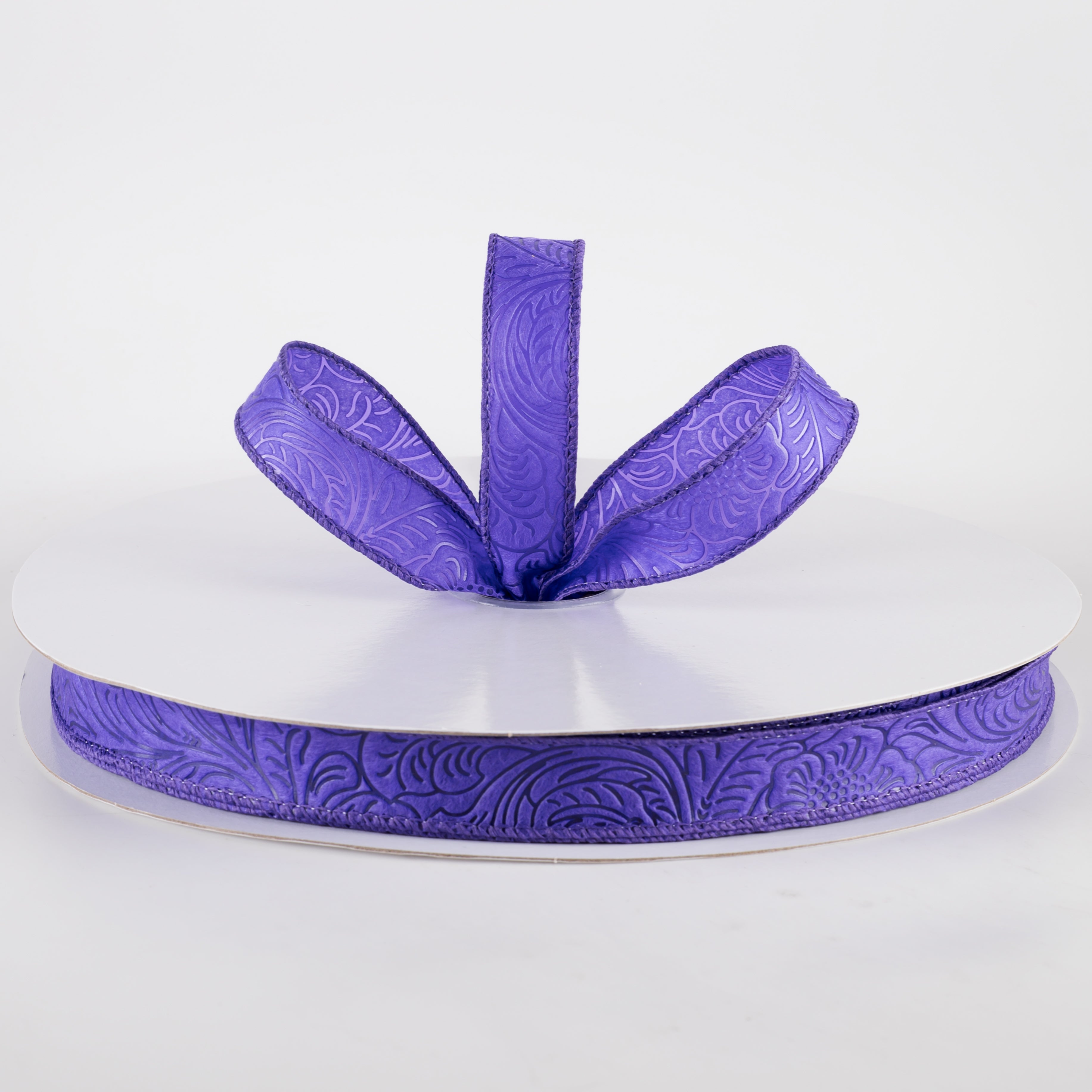 7/8" Embossed Flower Breeze Ribbon: Purple (50 Yards) Lifestyle Photo