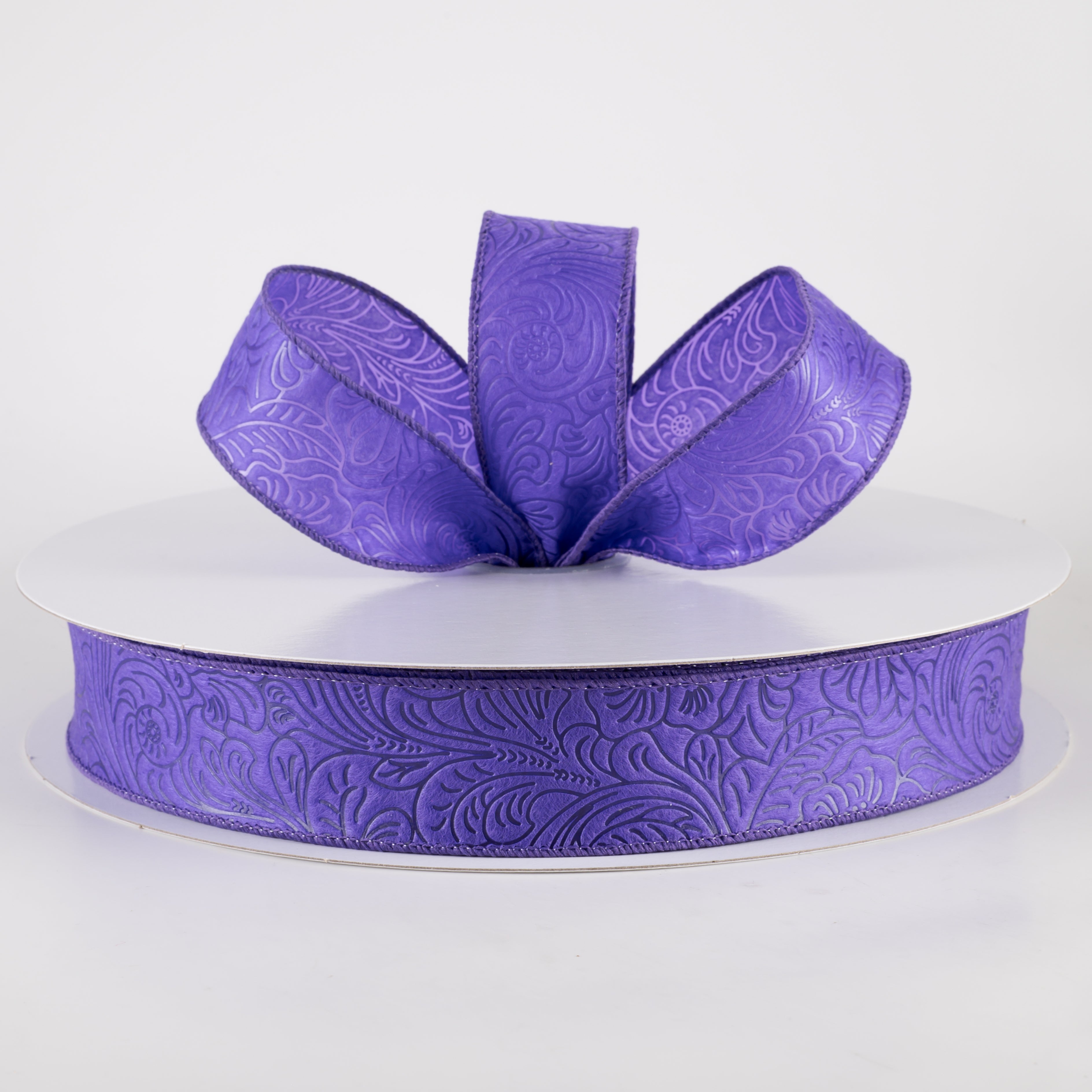 1.5" Embossed Flower Breeze Ribbon: Purple (50 Yards) Lifestyle Photo