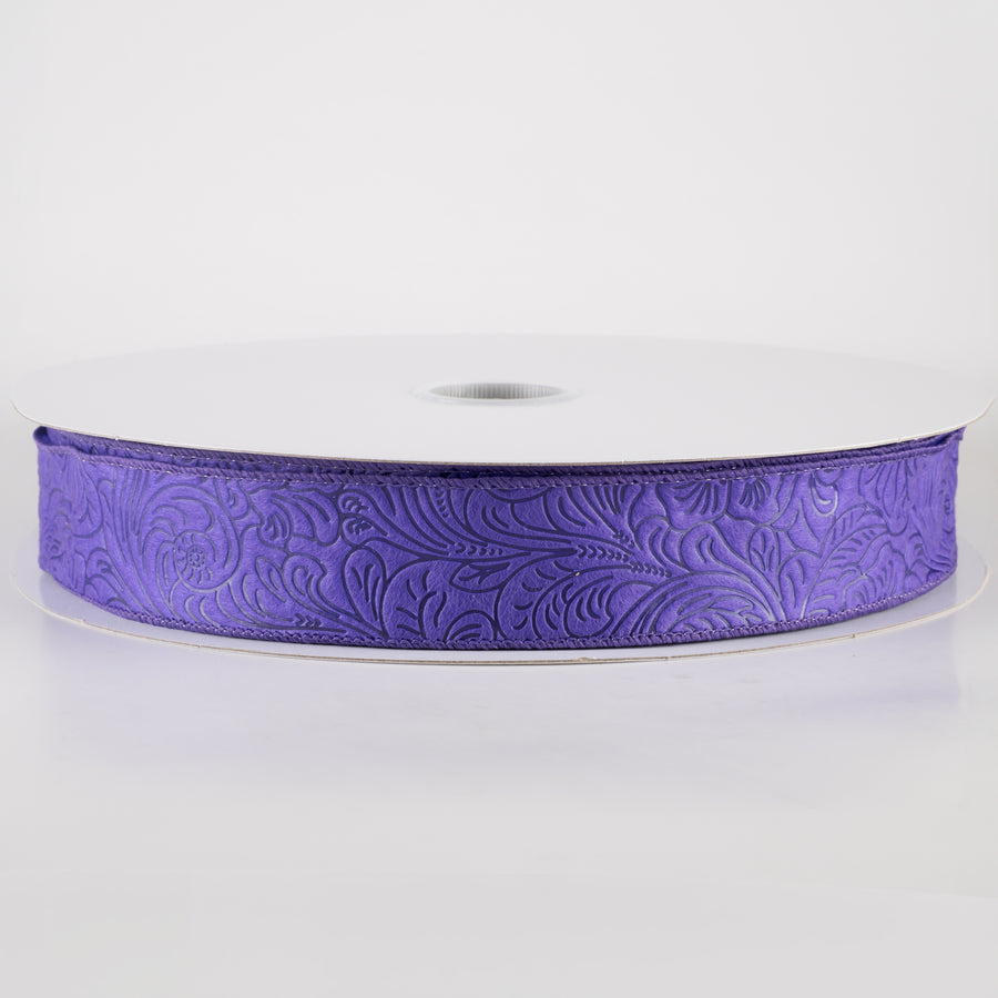 1.5" Embossed Flower Breeze Ribbon: Purple (50 Yards)