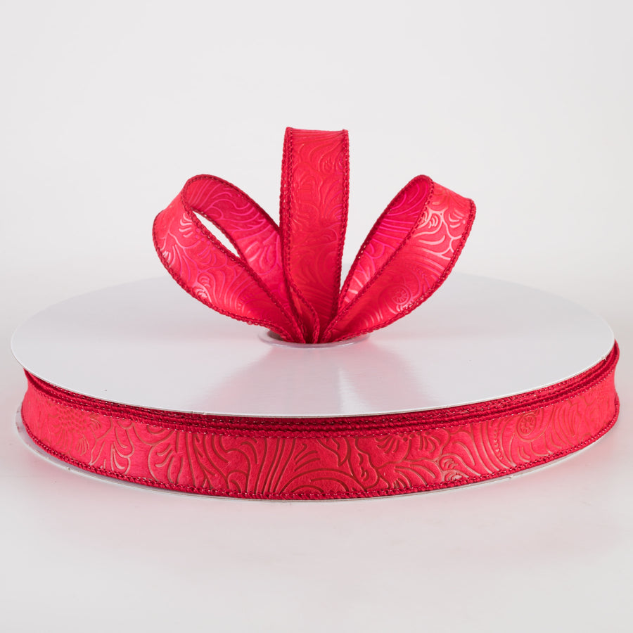 7/8" Embossed Flower Breeze Ribbon: Red (50 Yards) Lifestyle Photo