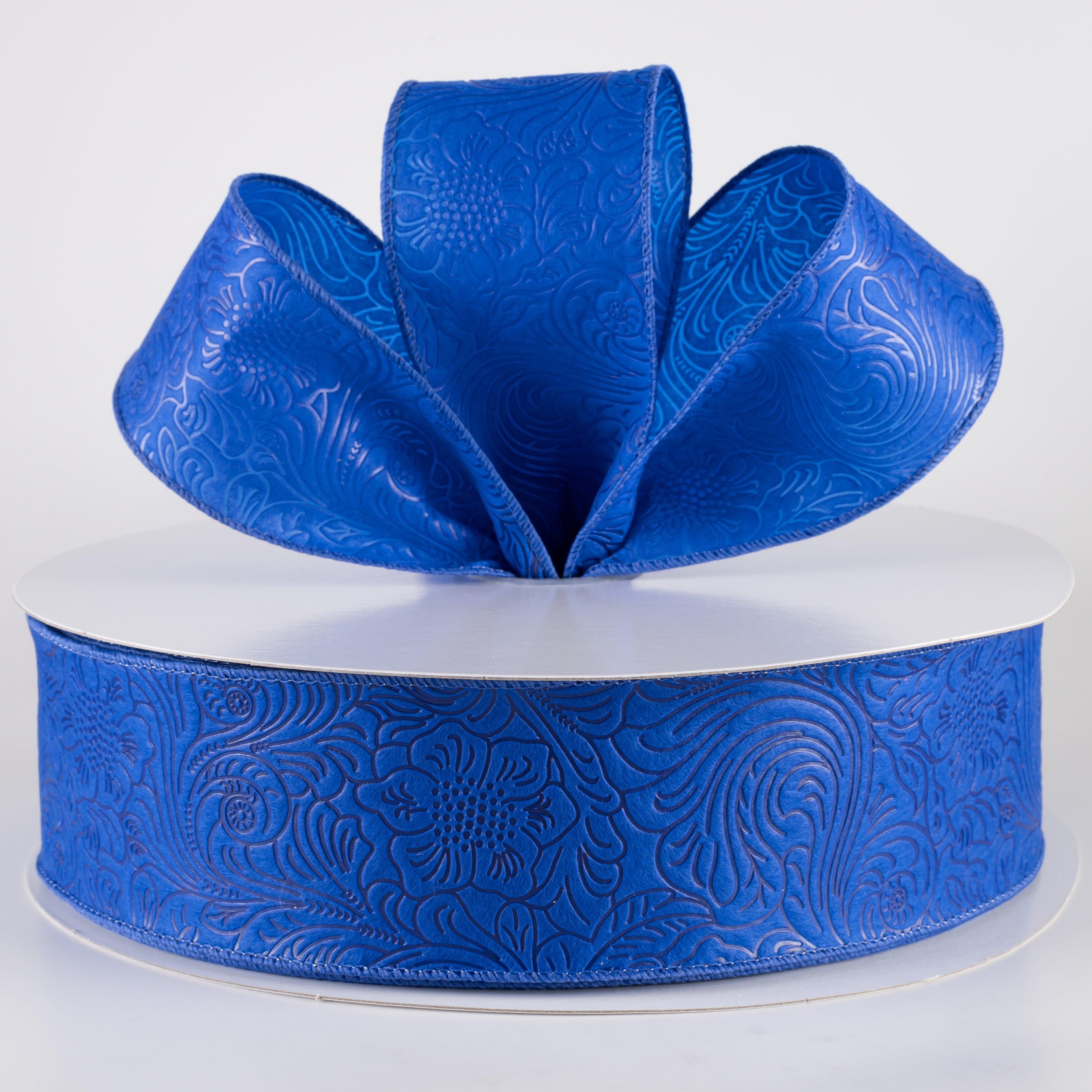 2.5" Embossed Flower Breeze Ribbon: Royal Blue (50 Yards) Lifestyle Photo