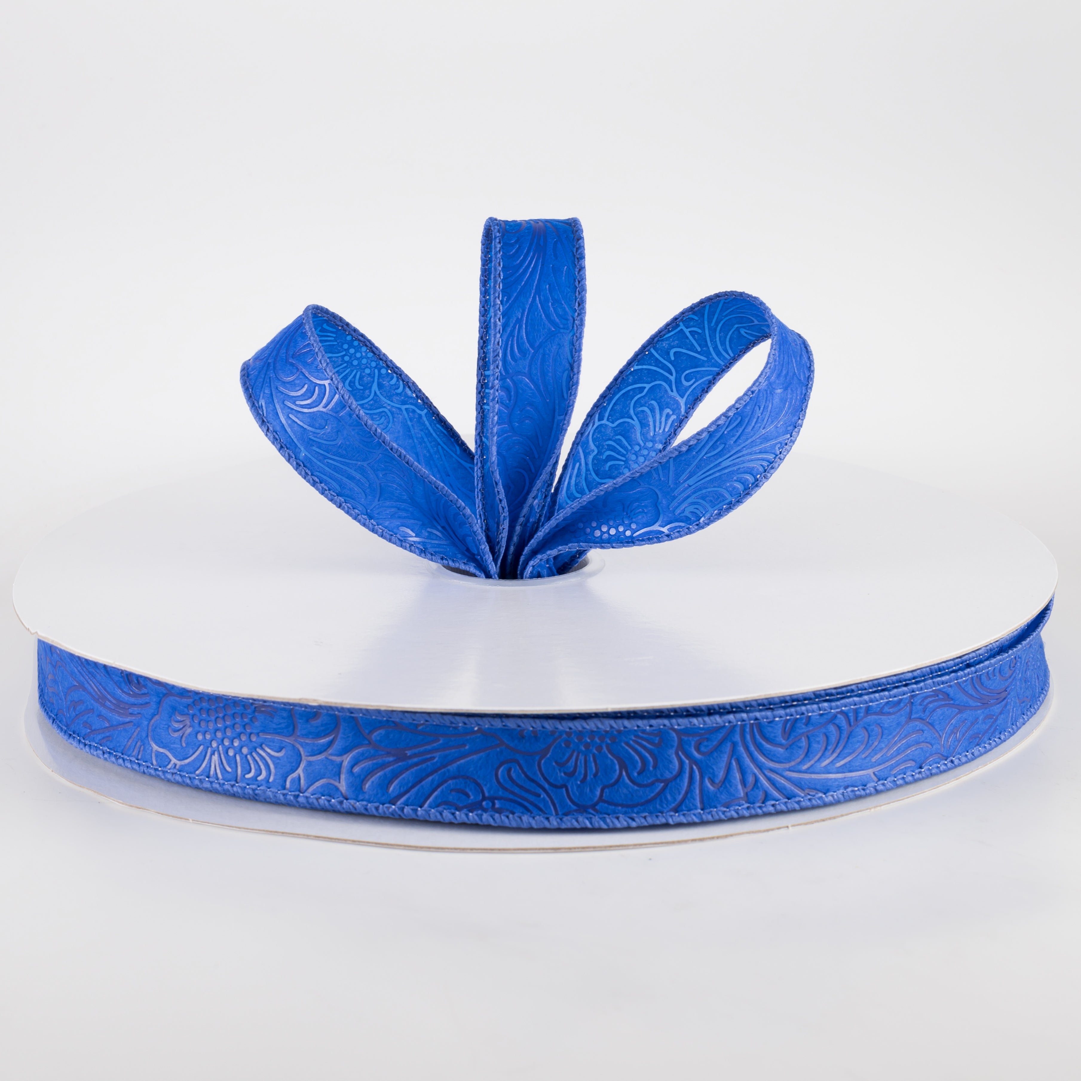 7/8" Embossed Flower Breeze Ribbon: Royal Blue (50 Yards) Lifestyle Photo