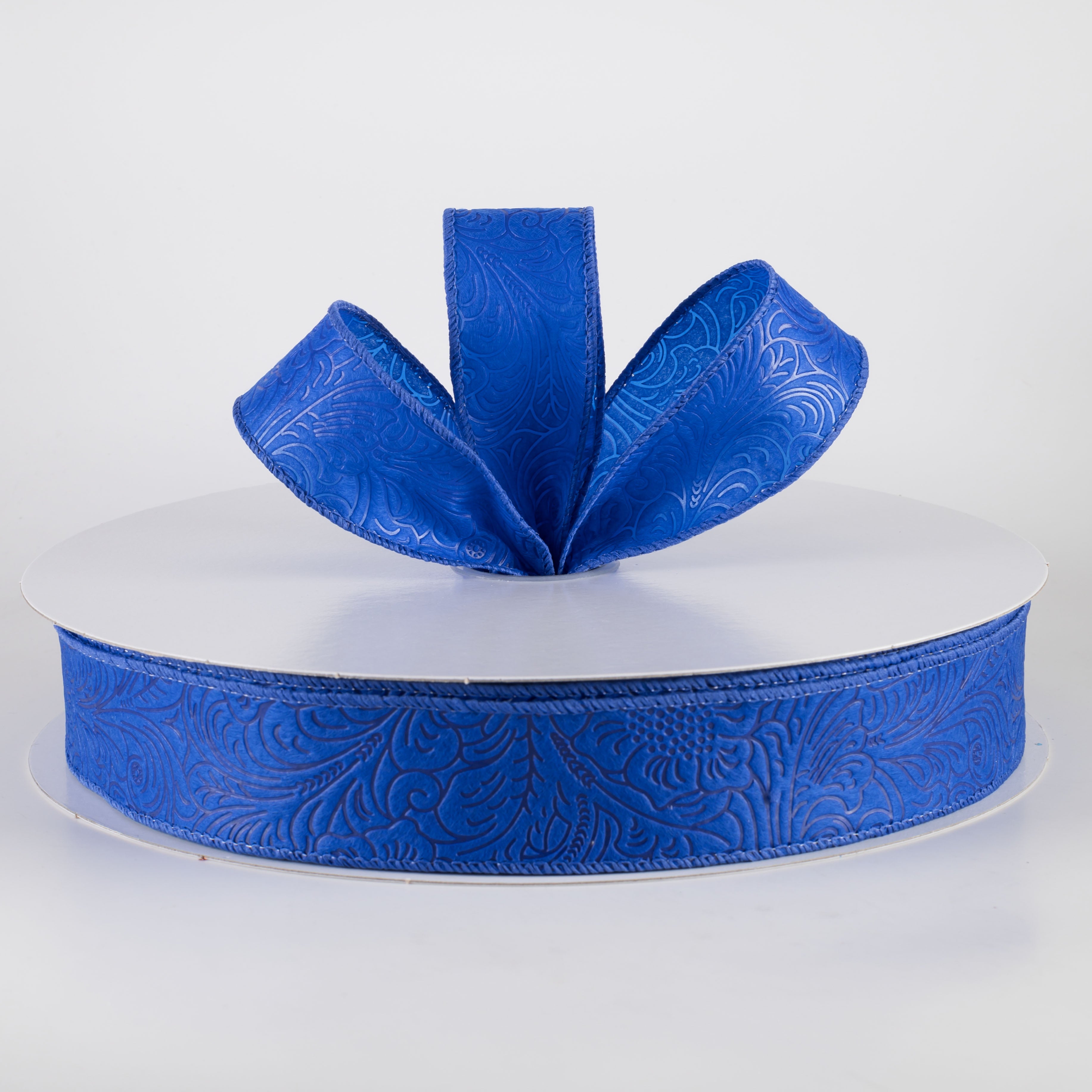 1.5" Embossed Flower Breeze Ribbon: Royal Blue (50 Yards) Lifestyle Photo