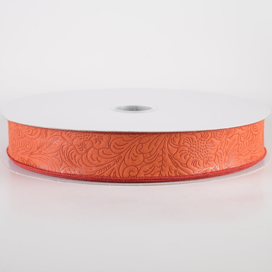 1.5" Embossed Flower Breeze Ribbon: Rust (50 Yards)