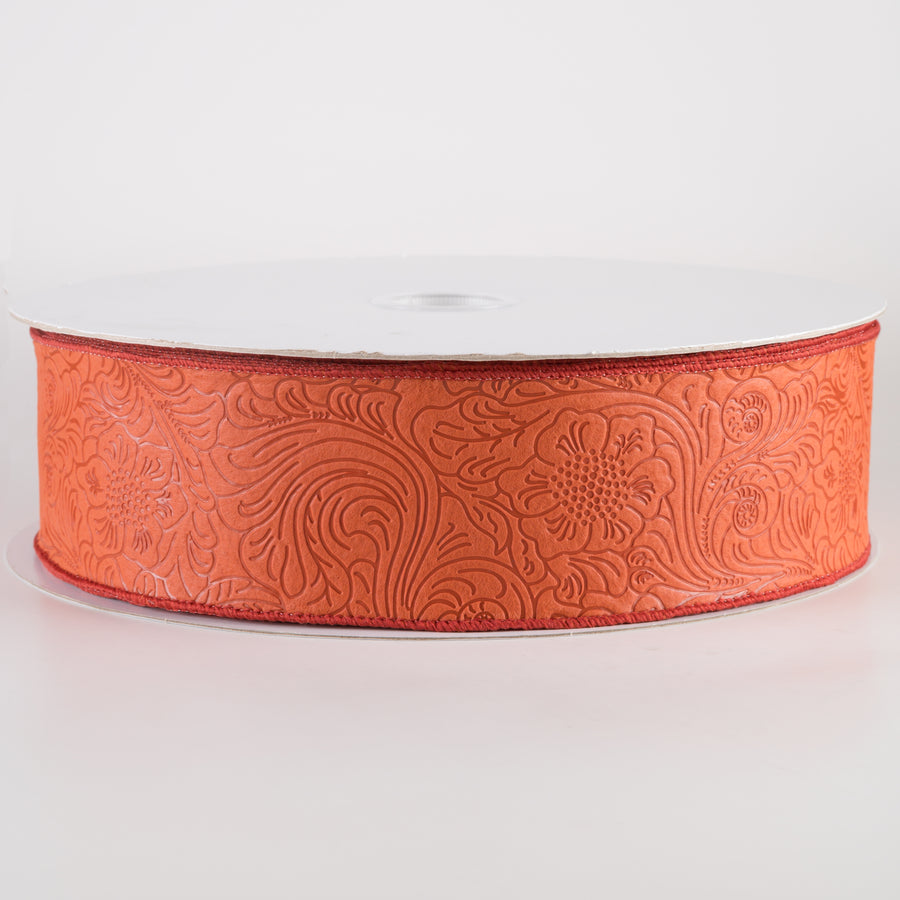 2.5" Embossed Flower Breeze Ribbon: Rust (50 Yards)