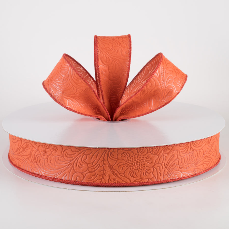 1.5" Embossed Flower Breeze Ribbon: Rust (50 Yards) Lifestyle Photo