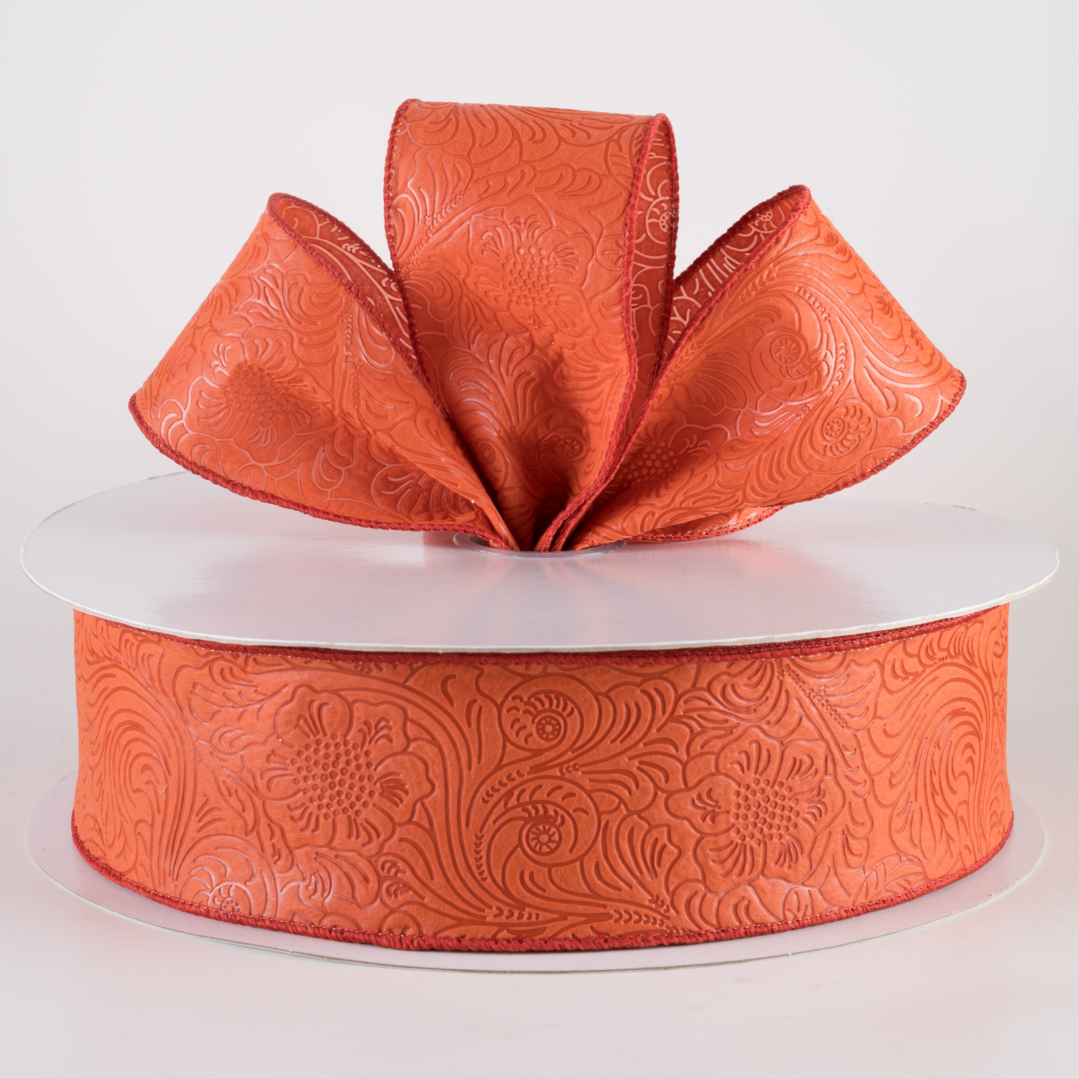 2.5" Embossed Flower Breeze Ribbon: Rust (50 Yards) Lifestyle Photo