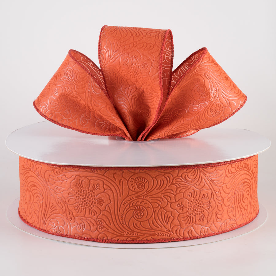 2.5" Embossed Flower Breeze Ribbon: Rust (50 Yards) Lifestyle Photo