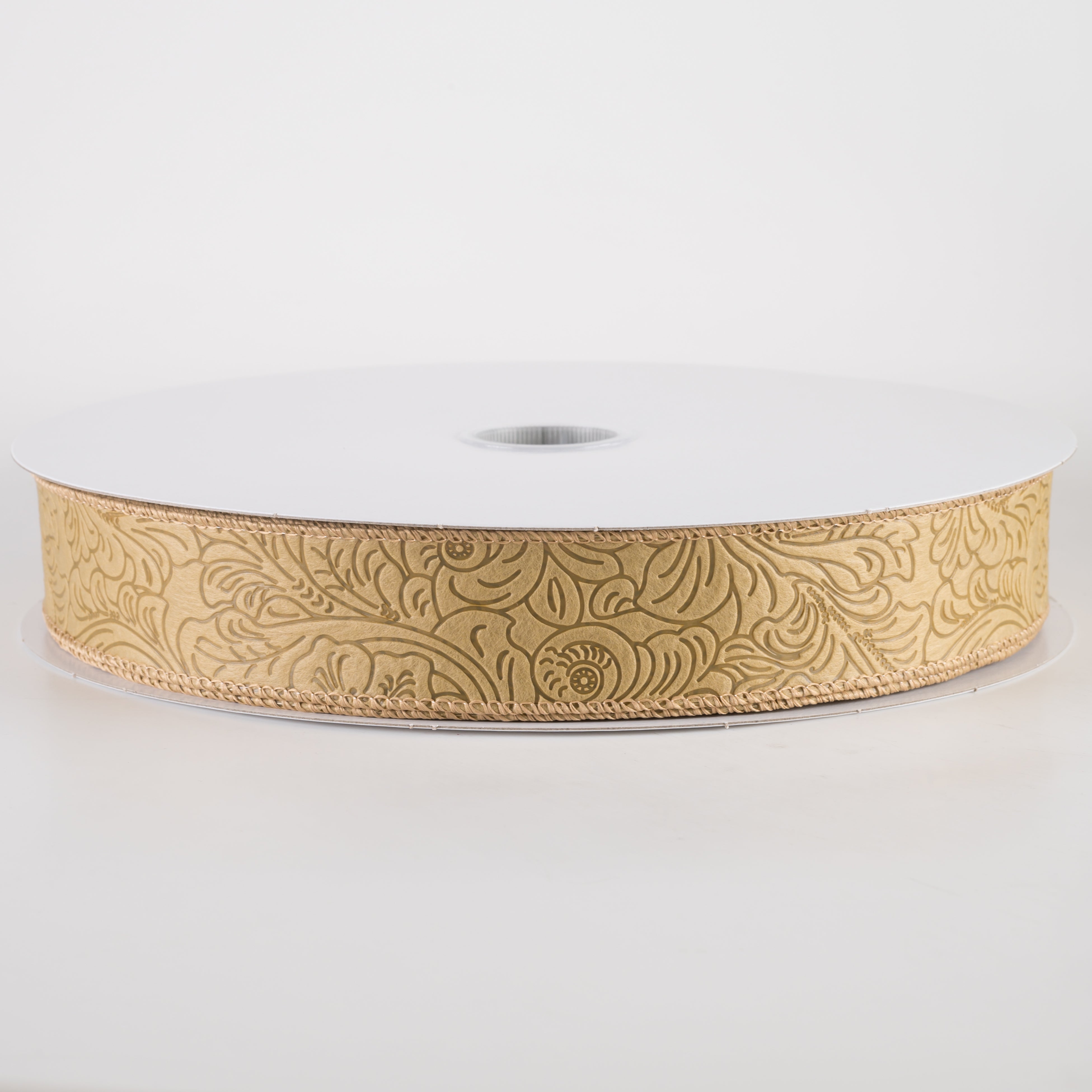 1.5" Embossed Flower Breeze Ribbon: Tan (50 Yards)