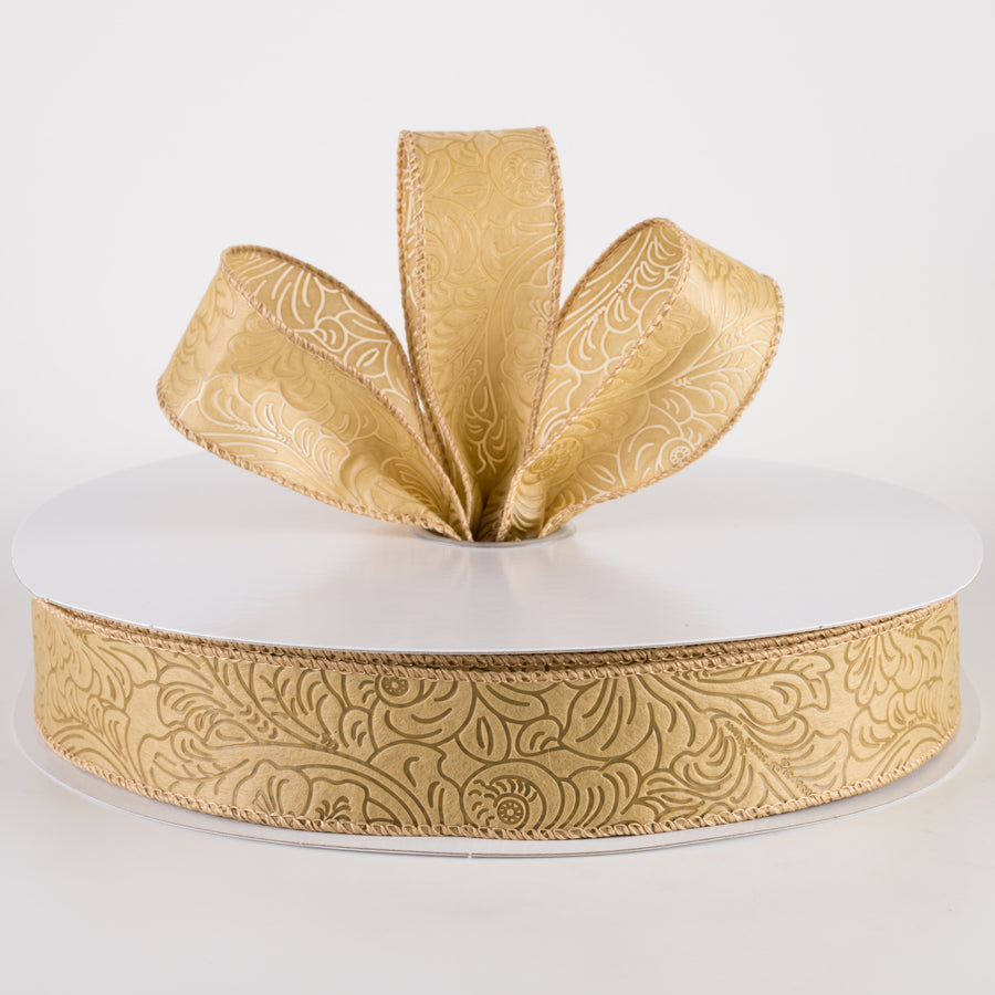 1.5" Embossed Flower Breeze Ribbon: Tan (50 Yards) Lifestyle Photo