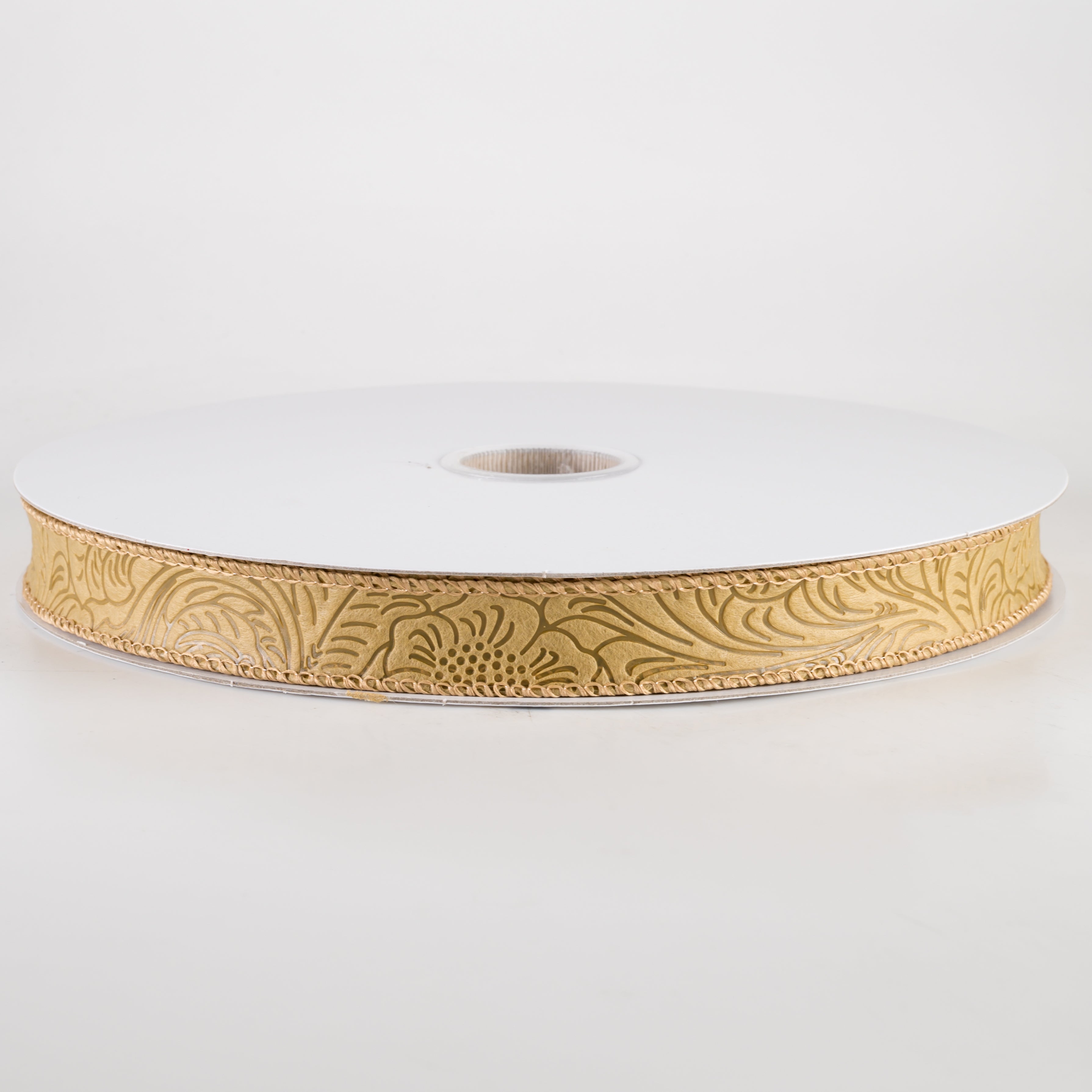 7/8" Embossed Flower Breeze Ribbon: Tan (50 Yards)