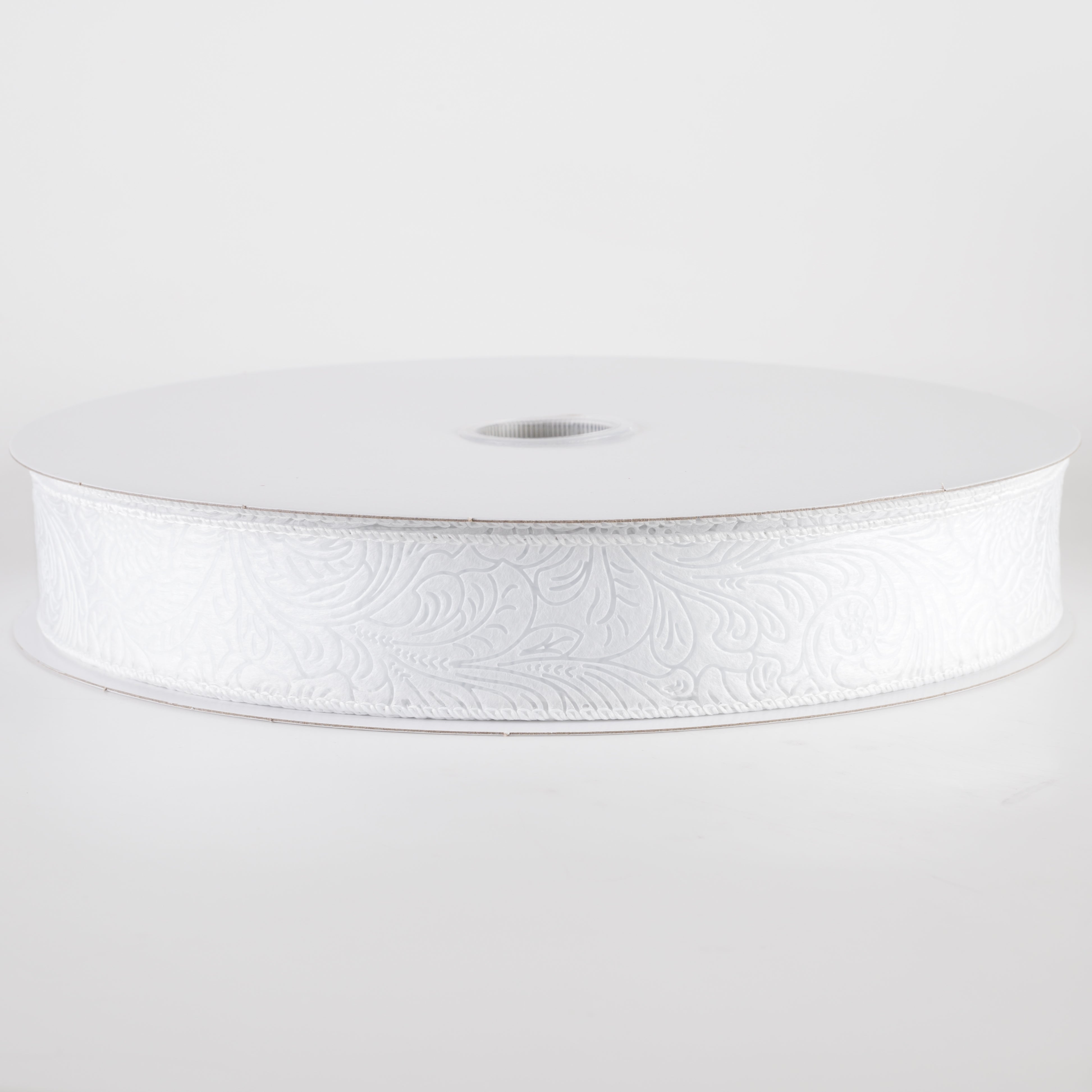 1.5" Embossed Flower Breeze Ribbon: White (50 Yards)