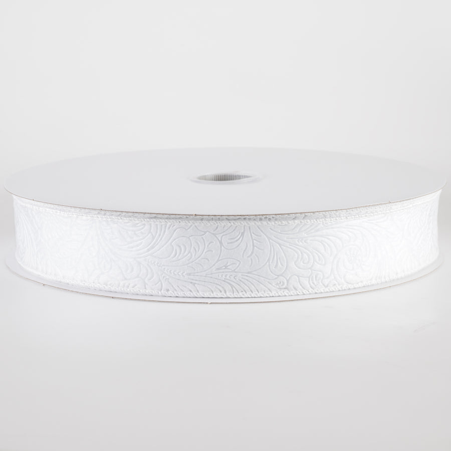 1.5" Embossed Flower Breeze Ribbon: White (50 Yards)