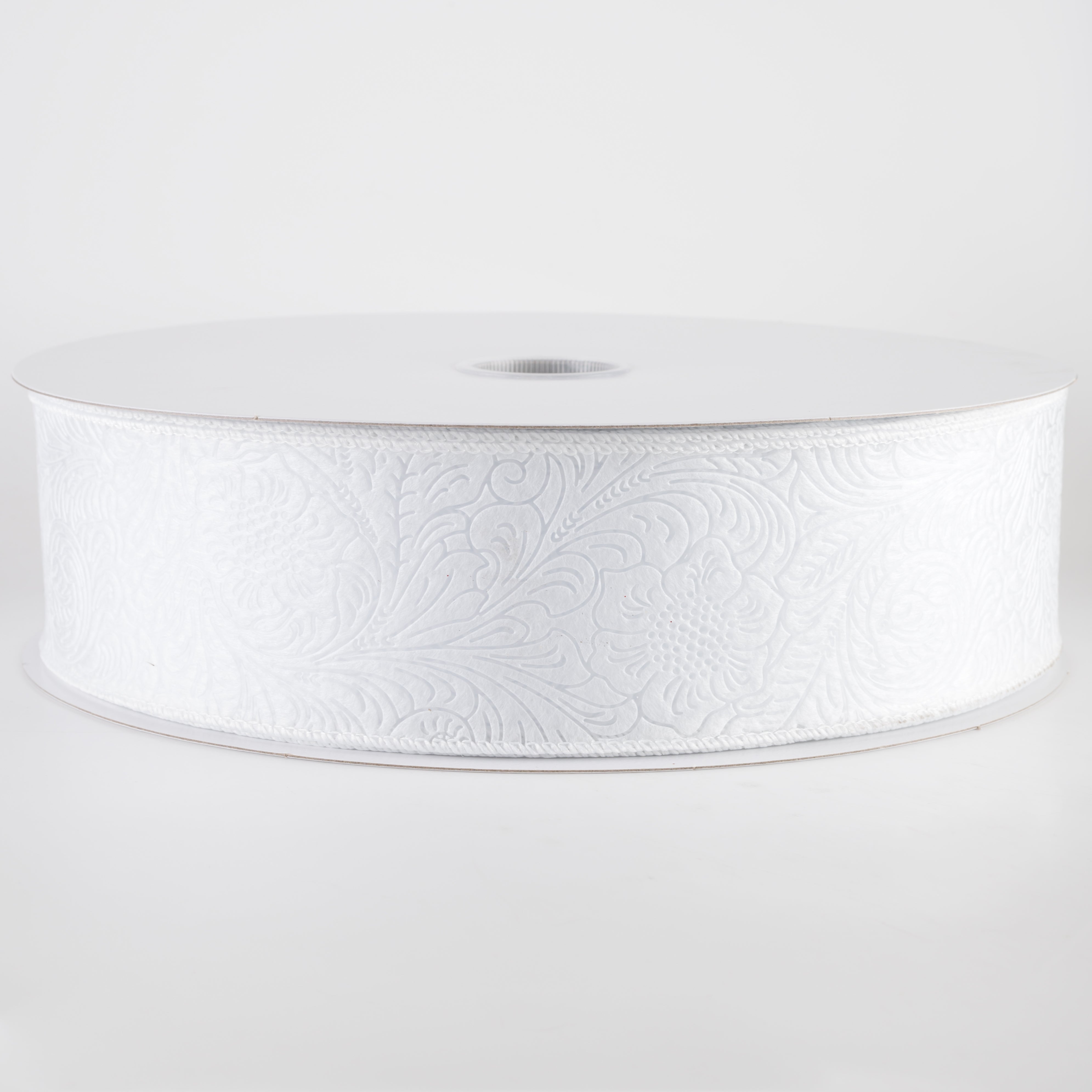 2.5" Embossed Flower Breeze Ribbon: White (50 Yards)