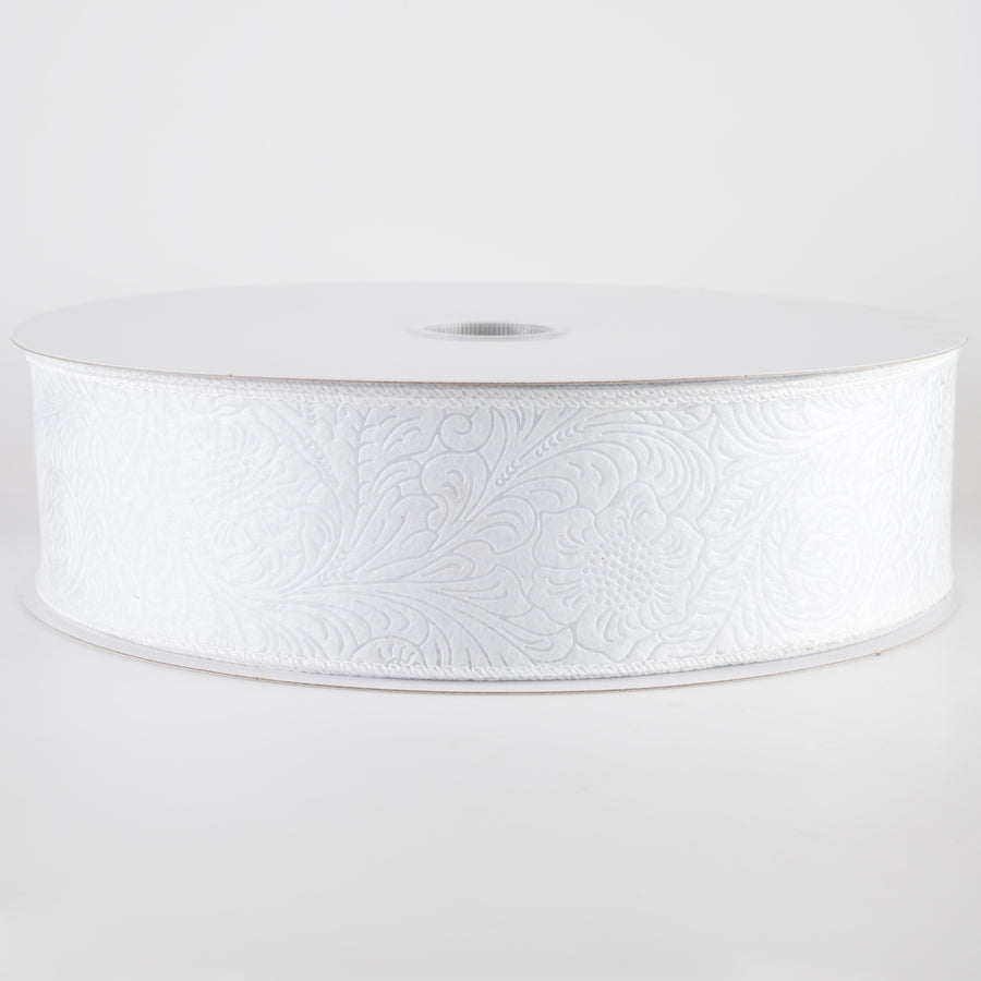 2.5" Embossed Flower Breeze Ribbon: White (50 Yards)
