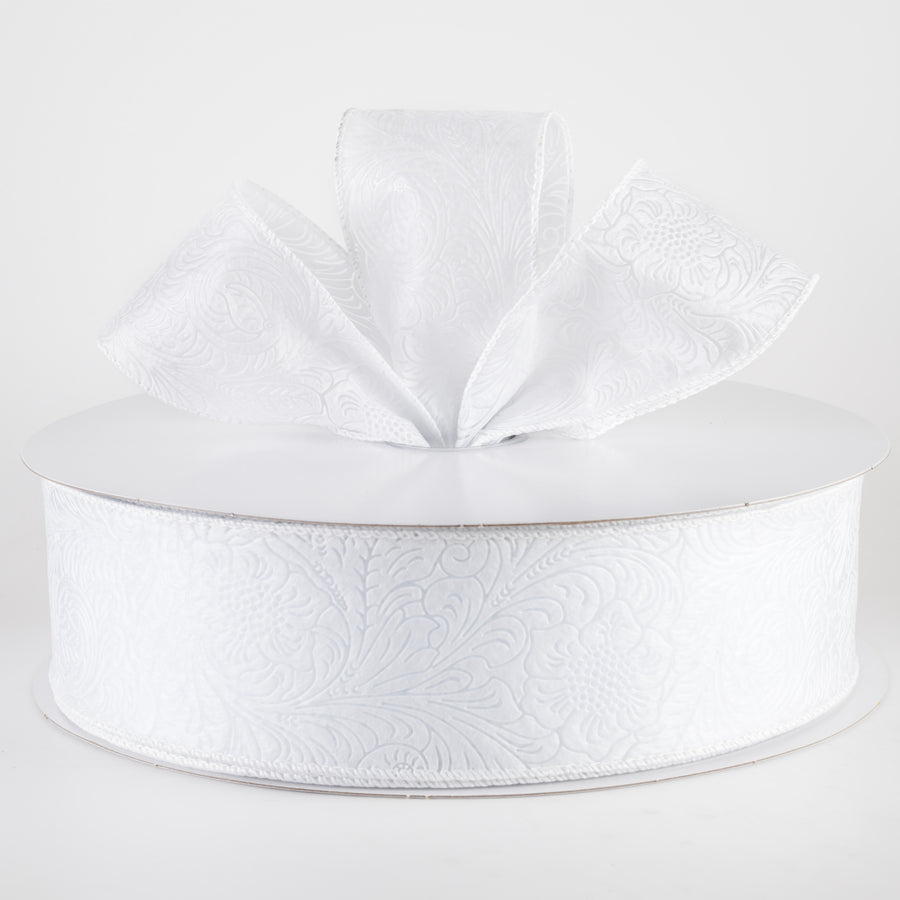 2.5" Embossed Flower Breeze Ribbon: White (50 Yards) Lifestyle Photo