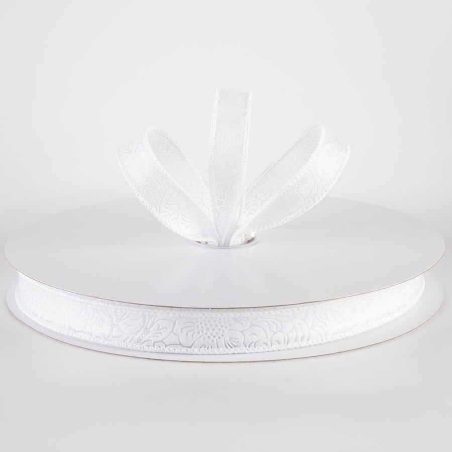 7/8" Embossed Flower Breeze Ribbon: White (50 Yards) Lifestyle Photo