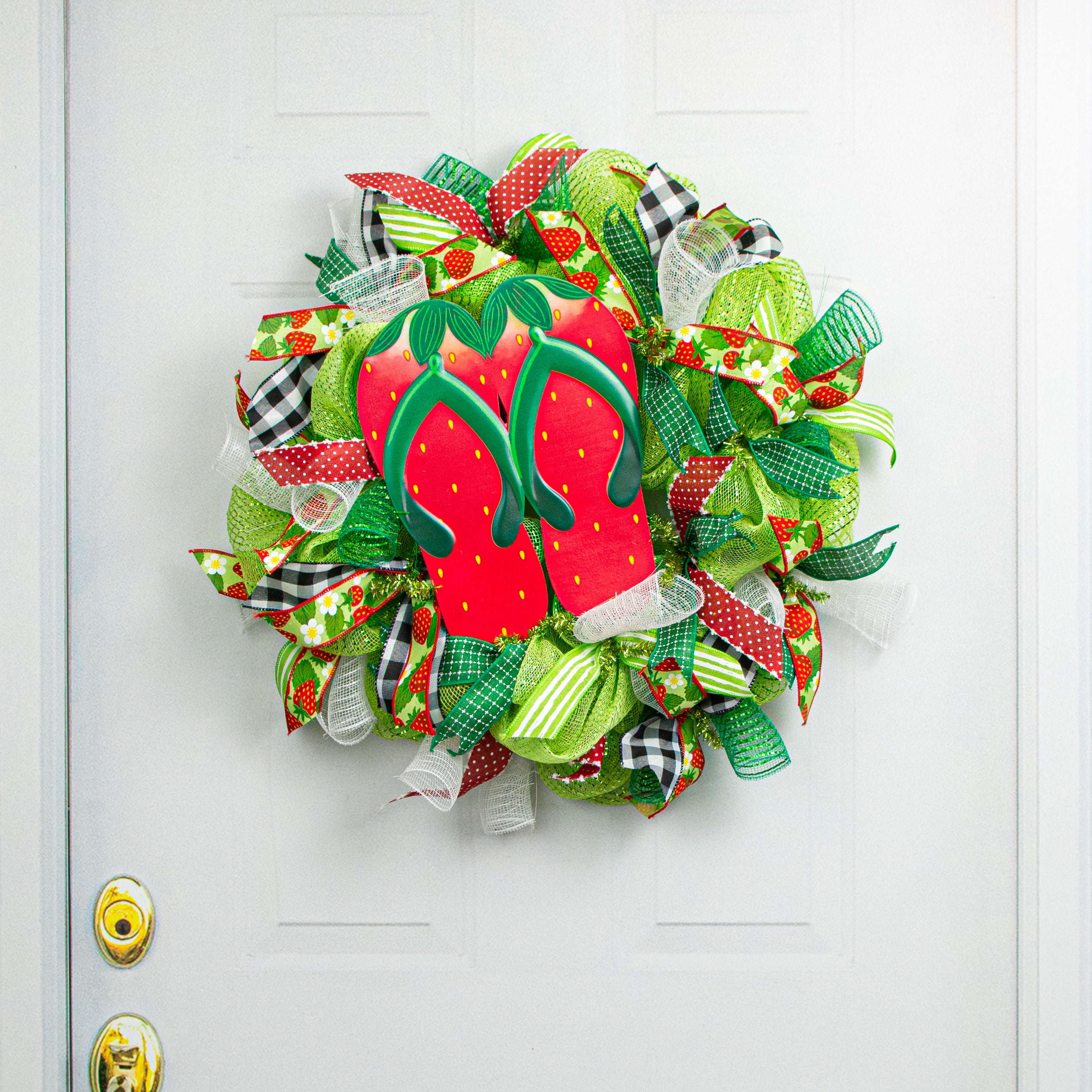 12" Embossed Metal Hanger: Strawberry Flip Flops Lifestyle Photo