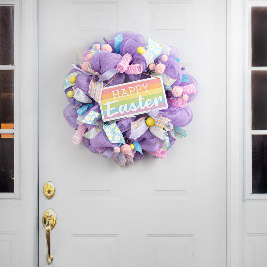 12" Embossed Metal Sign: Happy Easter Stripes detail photo 4