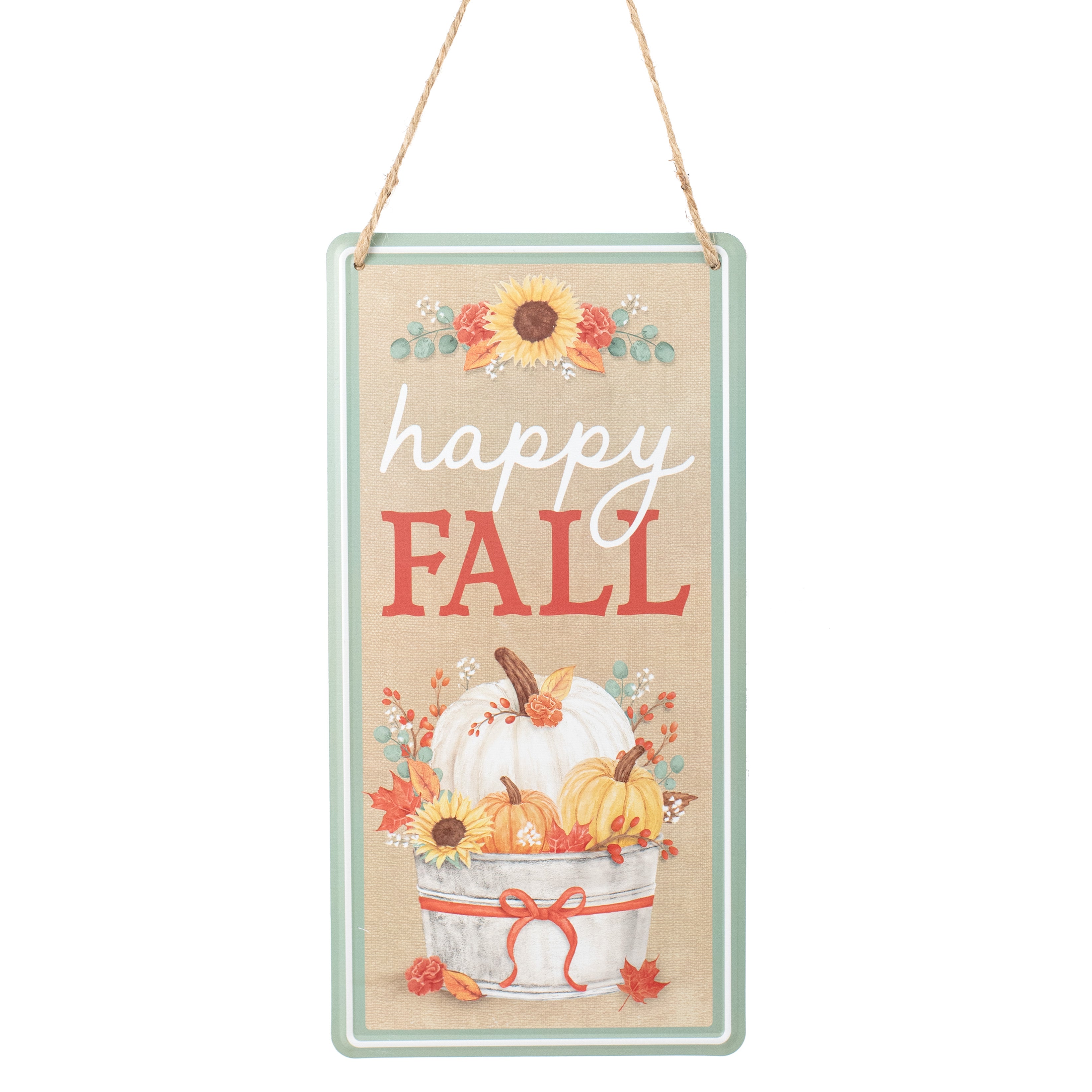 12" Embossed Metal Sign: Happy Fall Pumpkins & Sunflowers Item Number: MD1261