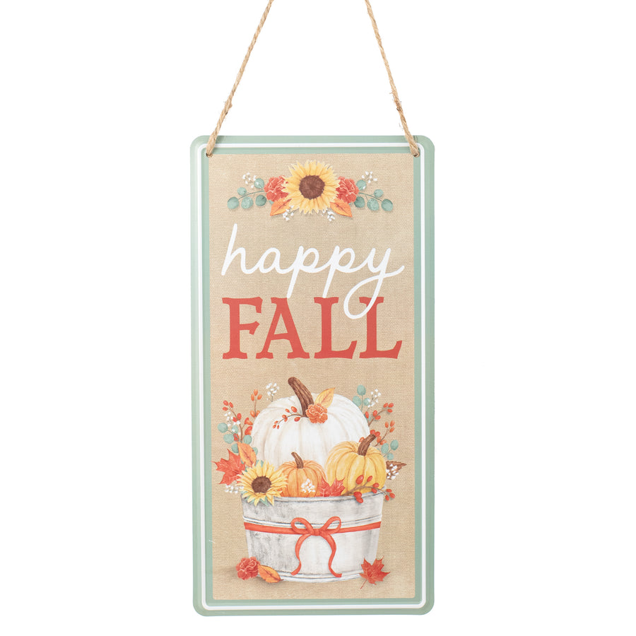 12" Embossed Metal Sign: Happy Fall Pumpkins & Sunflowers Item Number: MD1261