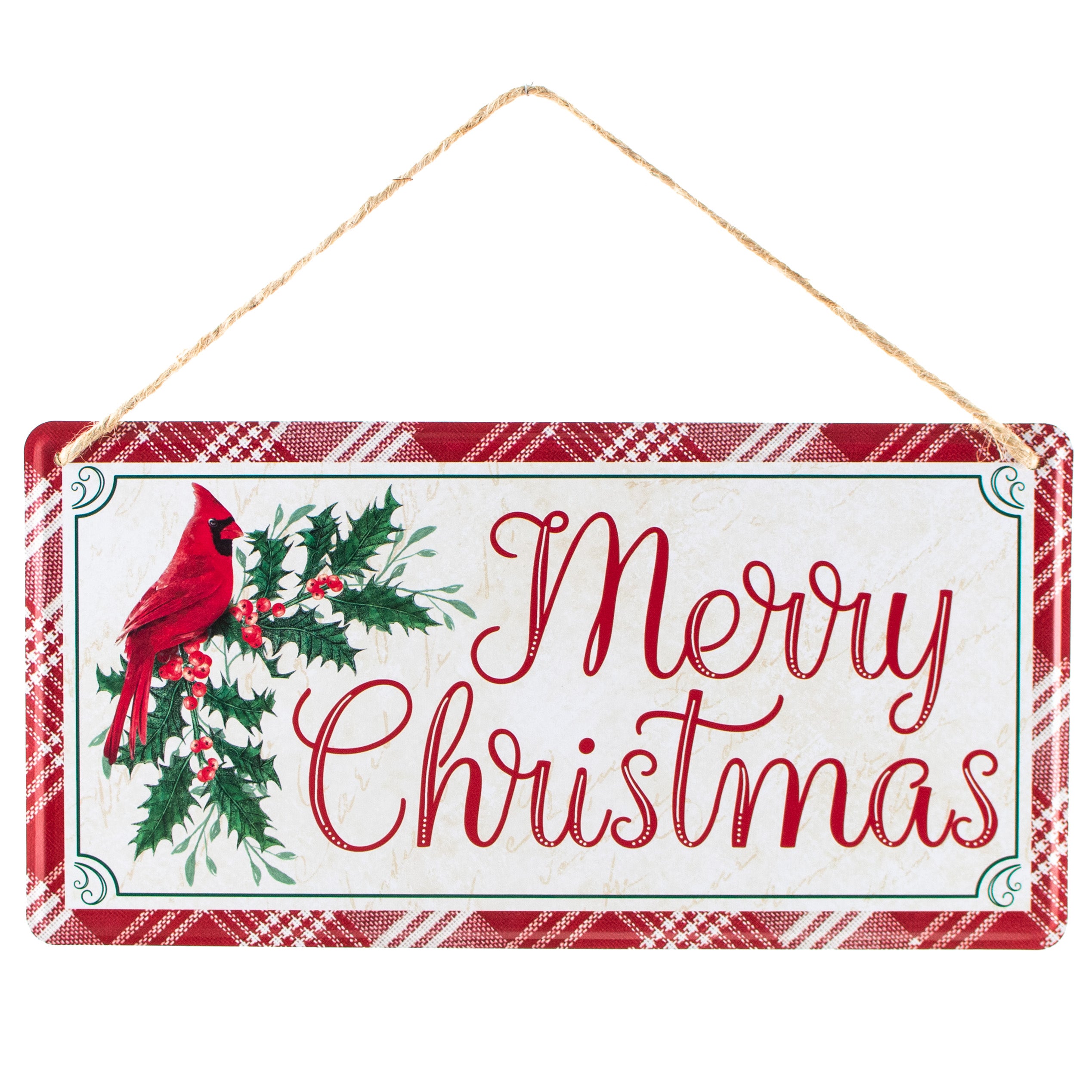 12" Embossed Metal Sign: Merry Christmas Cardinal Item Number: MD1224