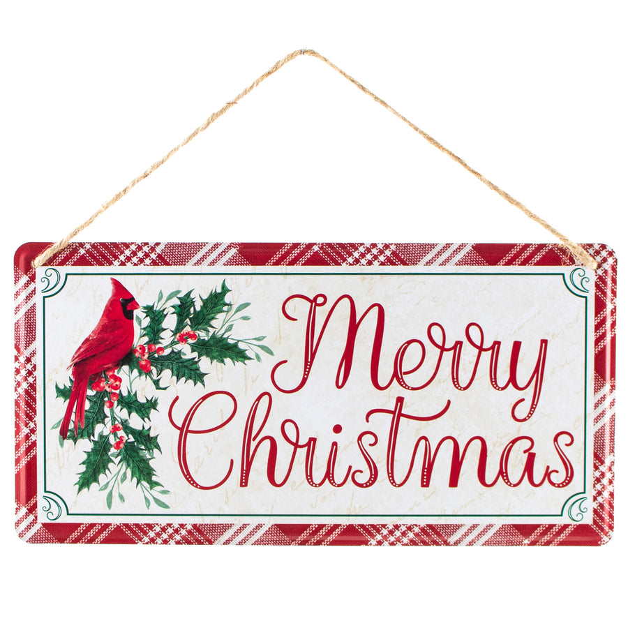 12" Embossed Metal Sign: Merry Christmas Cardinal Item Number: MD1224